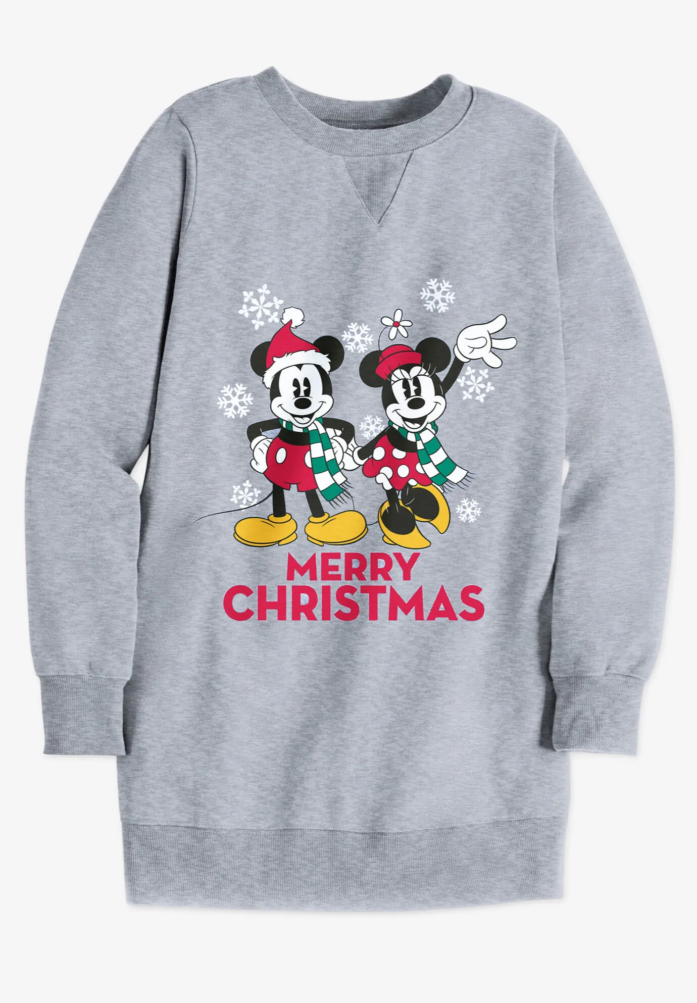 Disney Long-Sleeve Fleece Sweatshirt Xmas Heather Grey Mickey Minnie