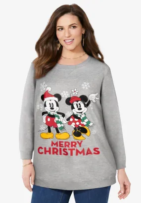 Disney Long-Sleeve Fleece Sweatshirt Xmas Heather Grey Mickey Minnie