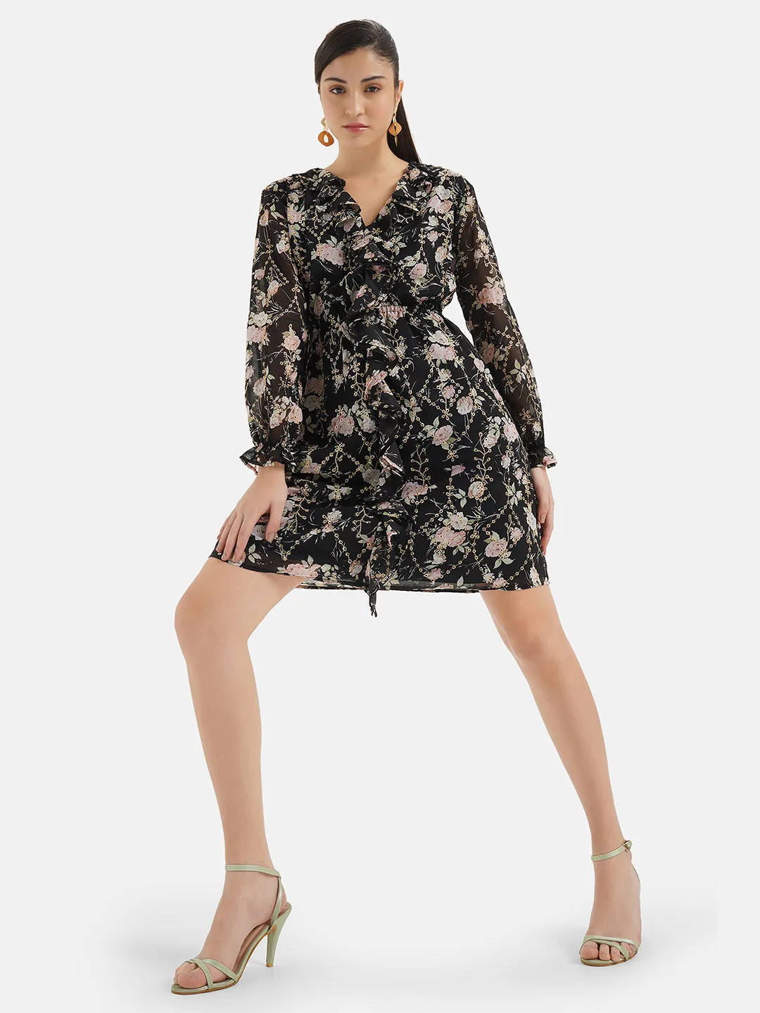 Embroidered Frill Detailed Mini Dress