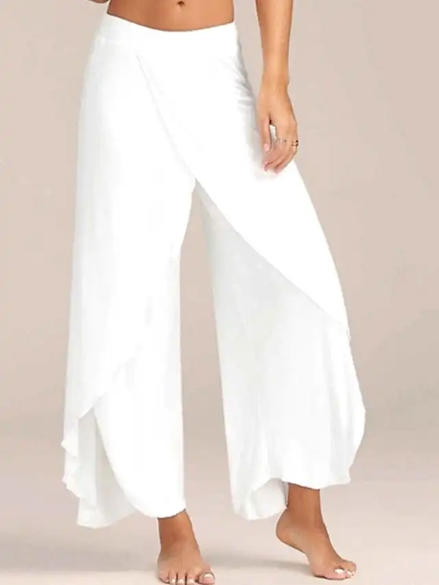 Fashion Leisure Trousers in Trumpet Long Pant Style, High Waisted, Back Zip-up Closure, Black/White, S M Summer Spring & Fall