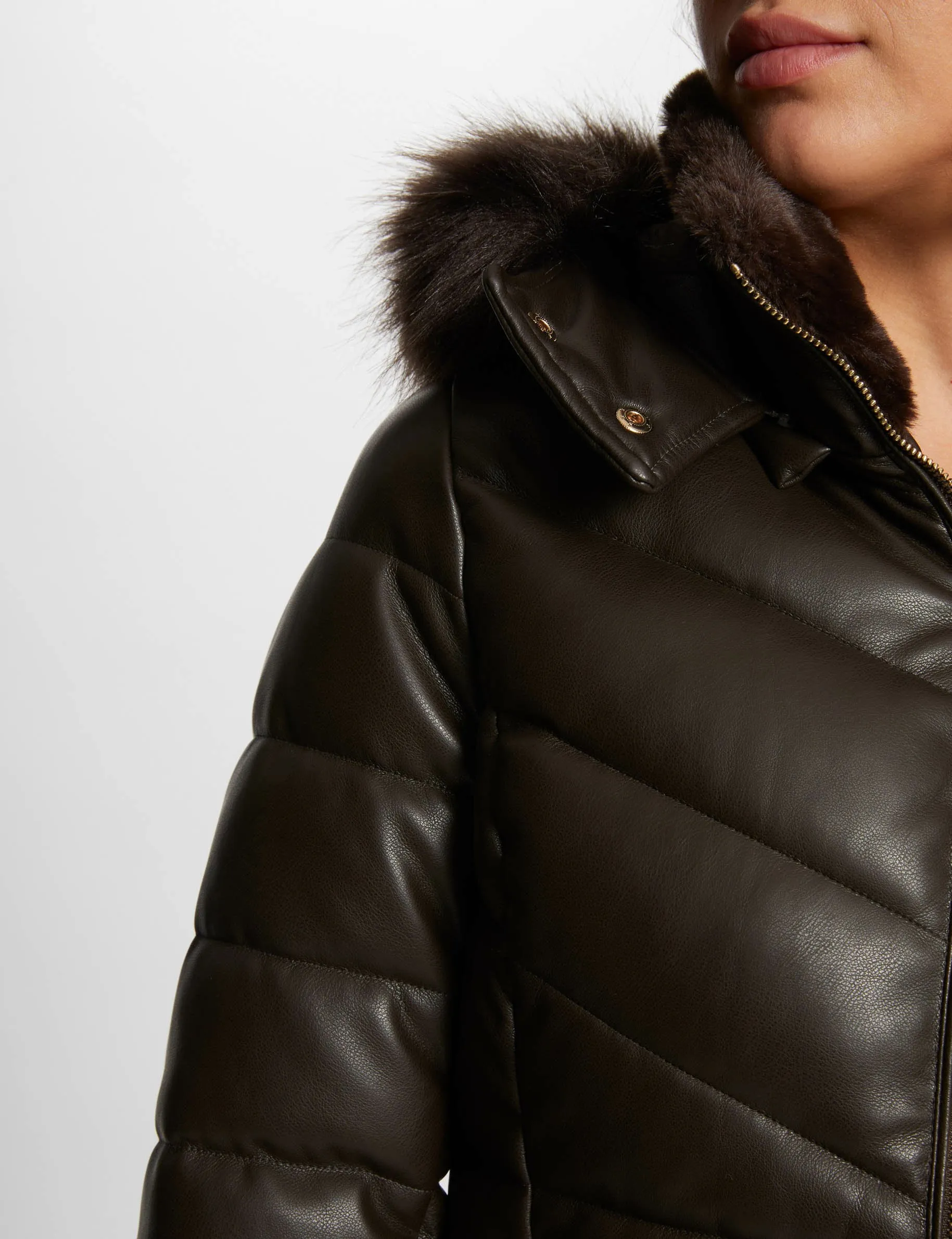 Faux leather padded jacket brown women