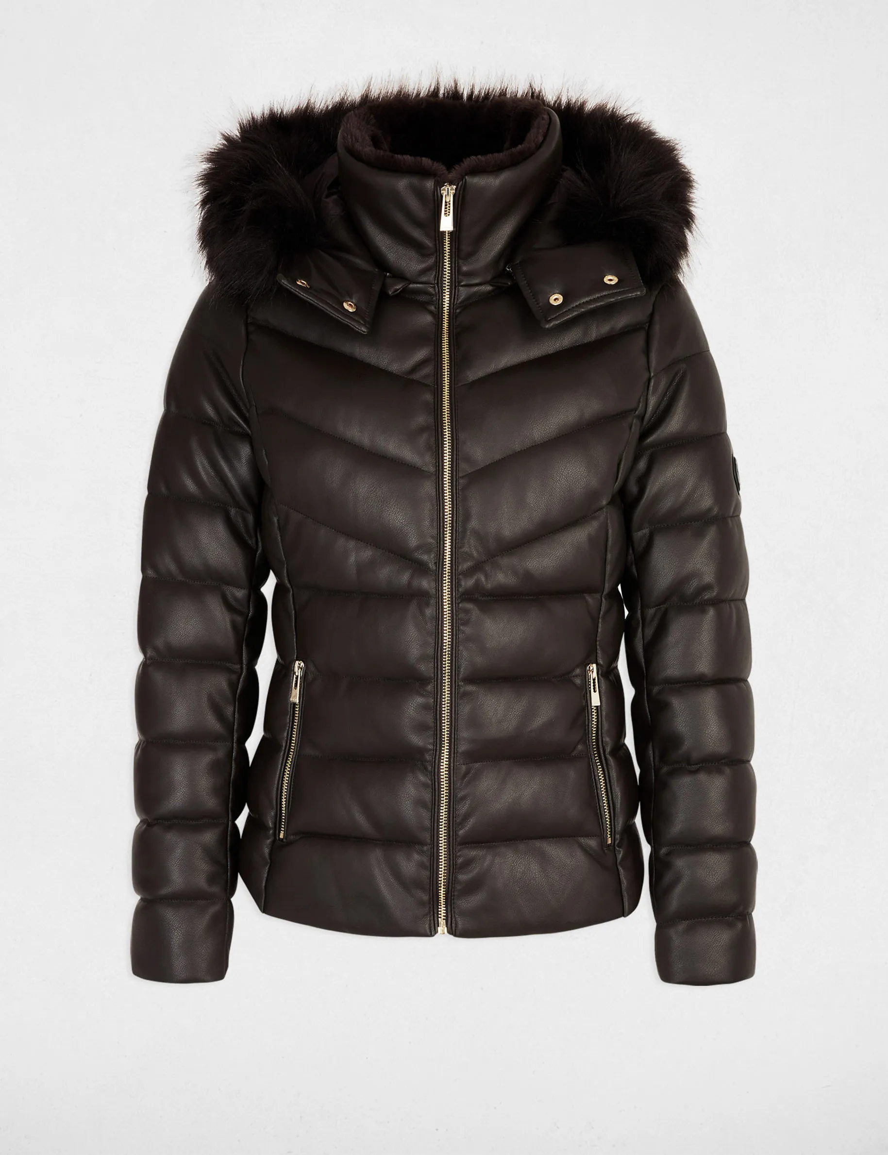 Faux leather padded jacket brown women