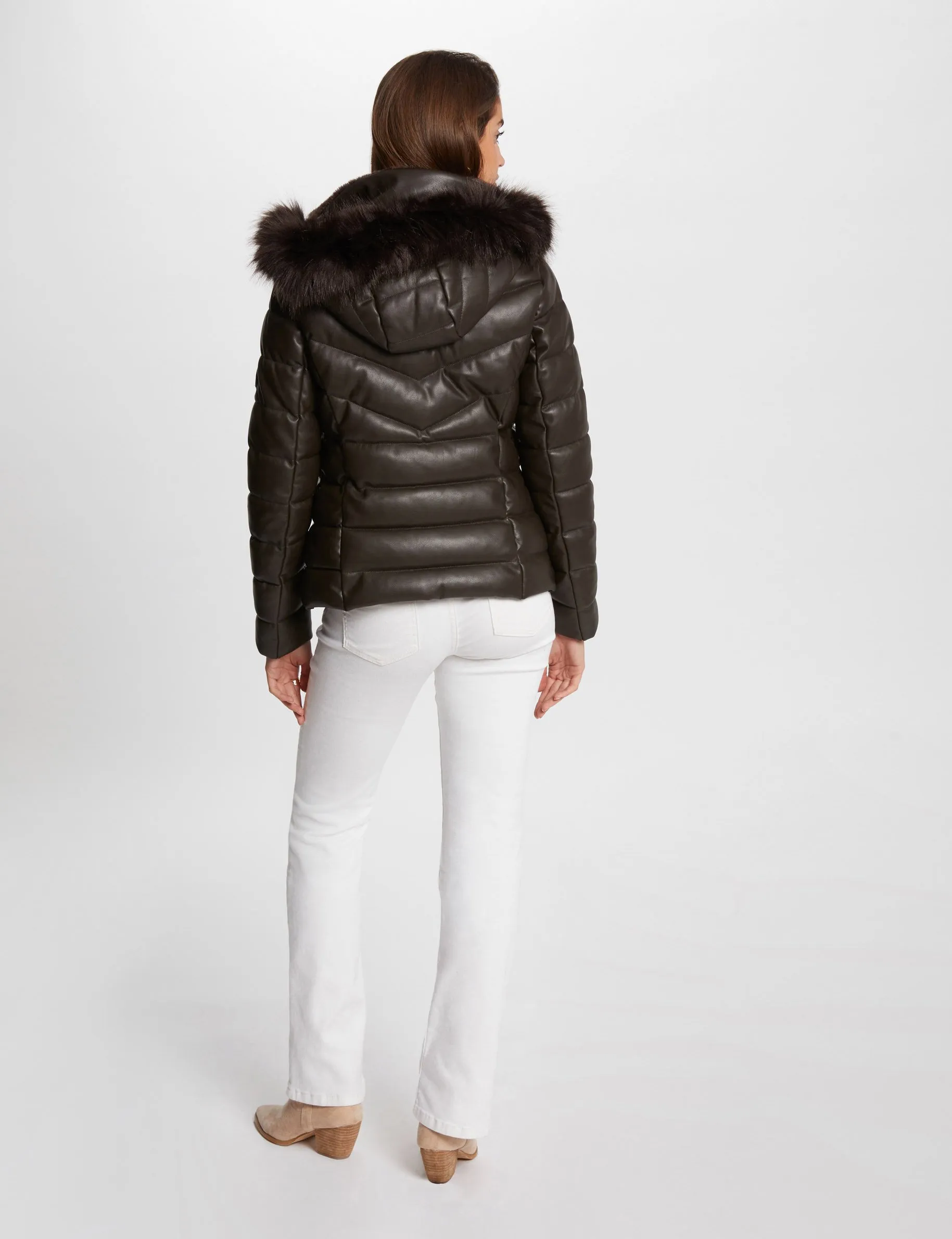 Faux leather padded jacket brown women