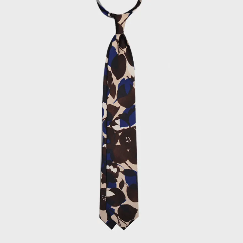 F.Marino Silk Tie 3 Folds Leaves Nature Pattern