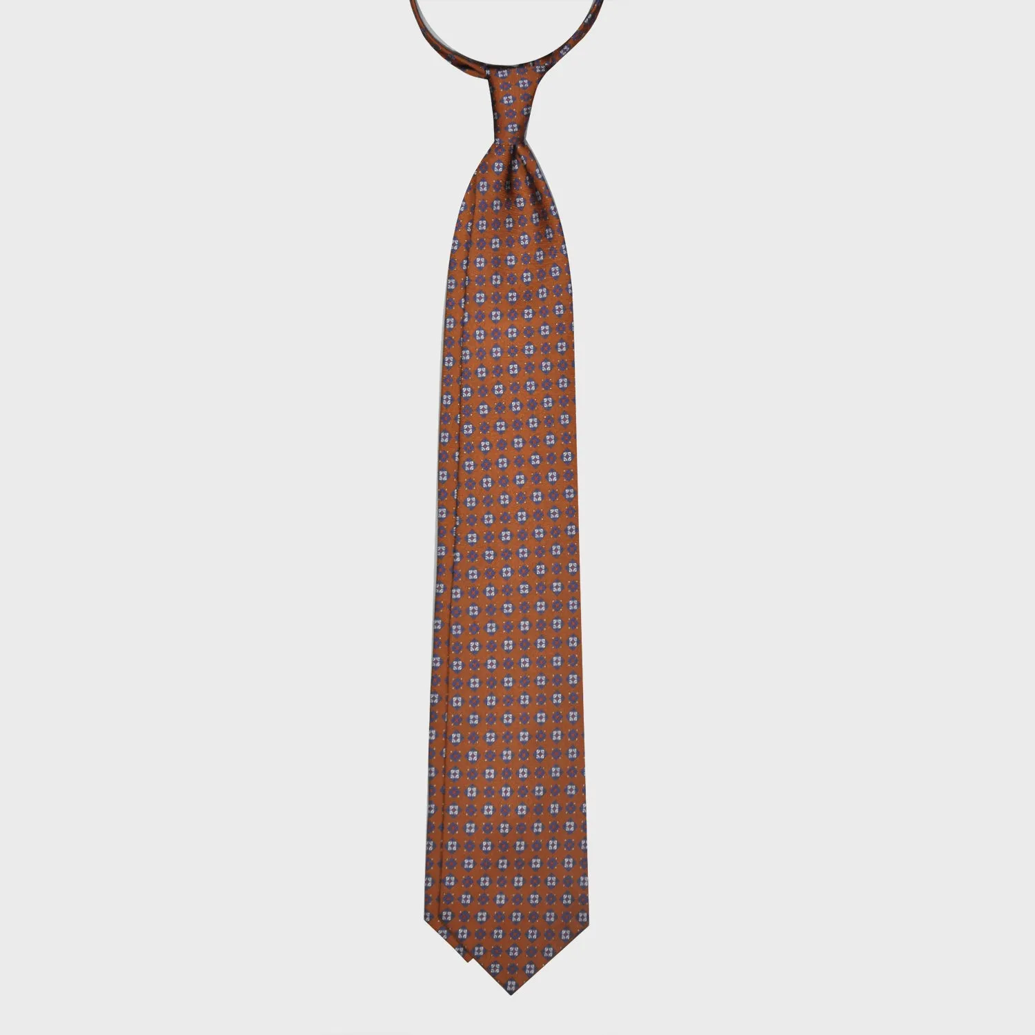 F.Marino Silk Tie 7 Folds Diamonds Caramel Brown