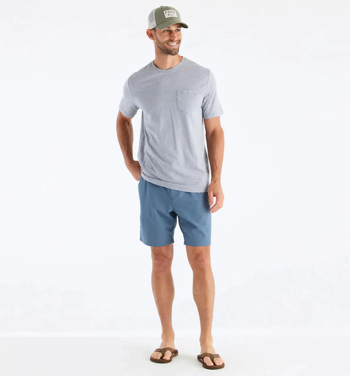 Free Fly Men's Bamboo Heritage Pocket Tee: Light Heather Grey