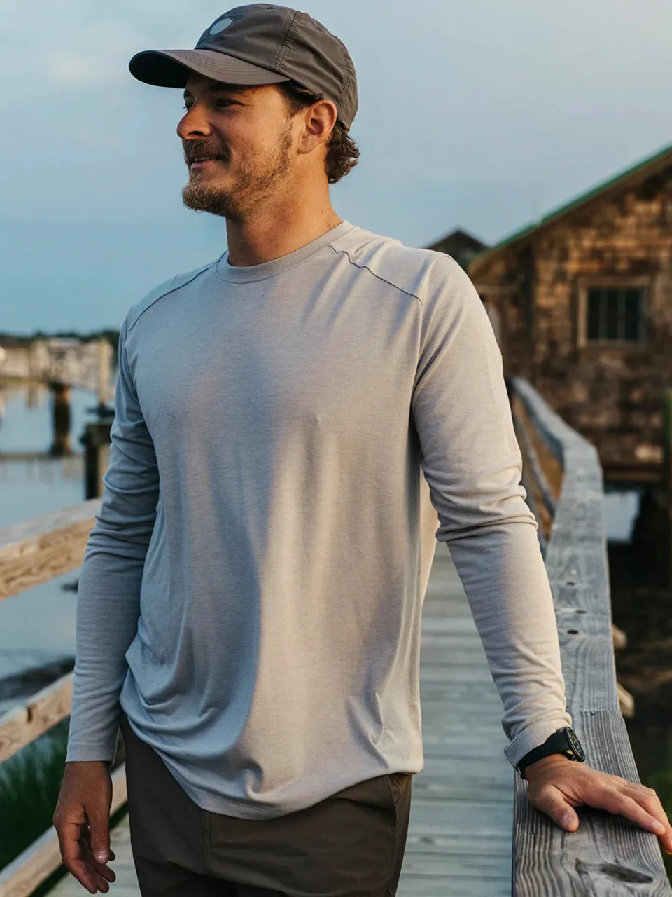 Free Fly Men's Bamboo Shade Long Sleeve: Heather  Aspen Grey