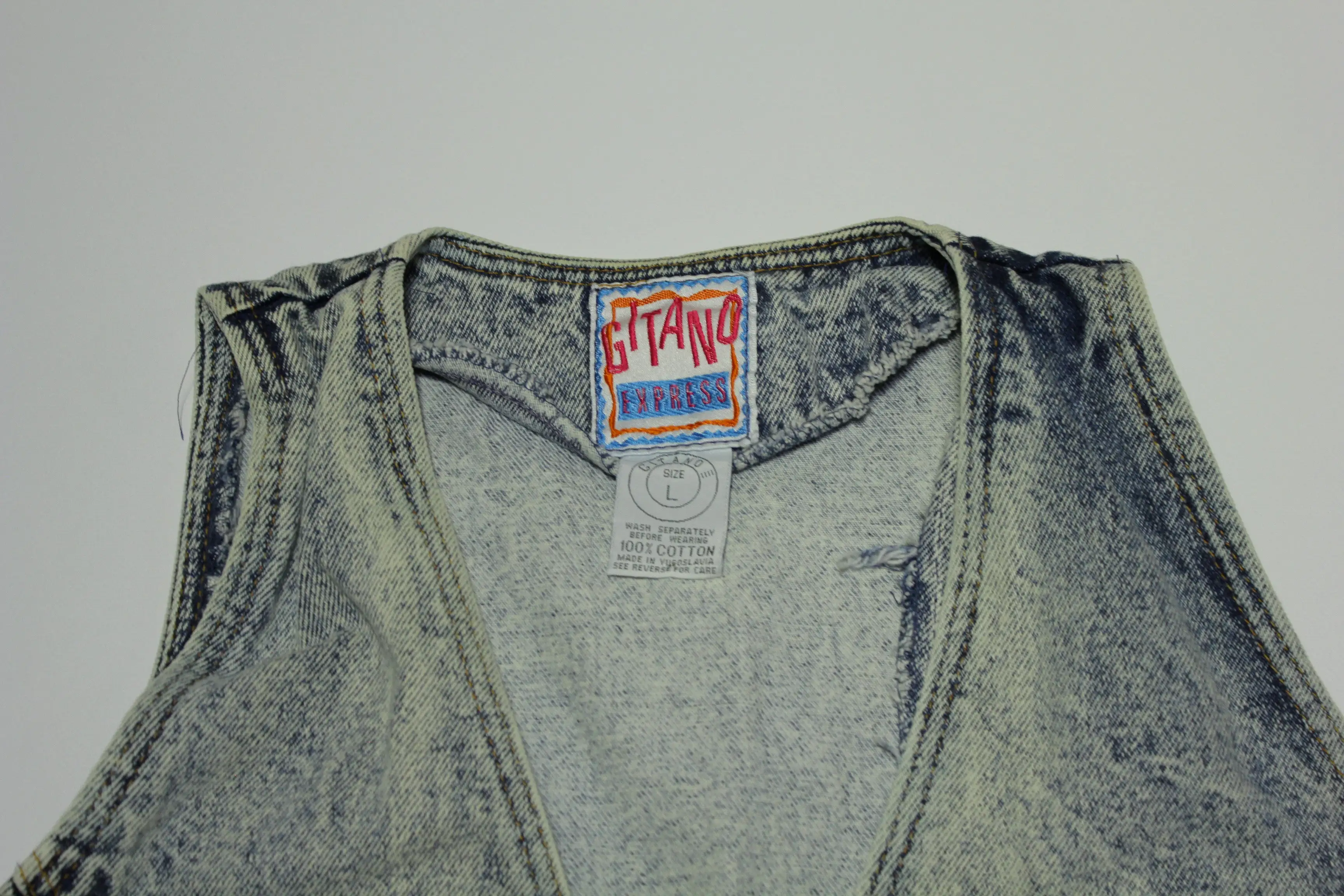 Gitano Express Vintage Blue 80's Stone Wash Denim Jean Jacket Vest Made in USA