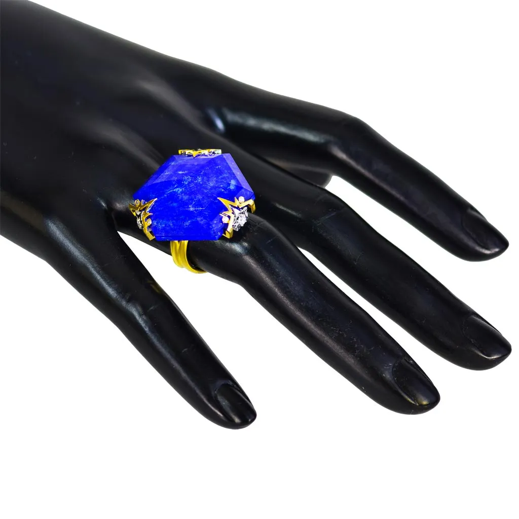 Gold Denim Ring with Lapis Lazuli & Diamonds