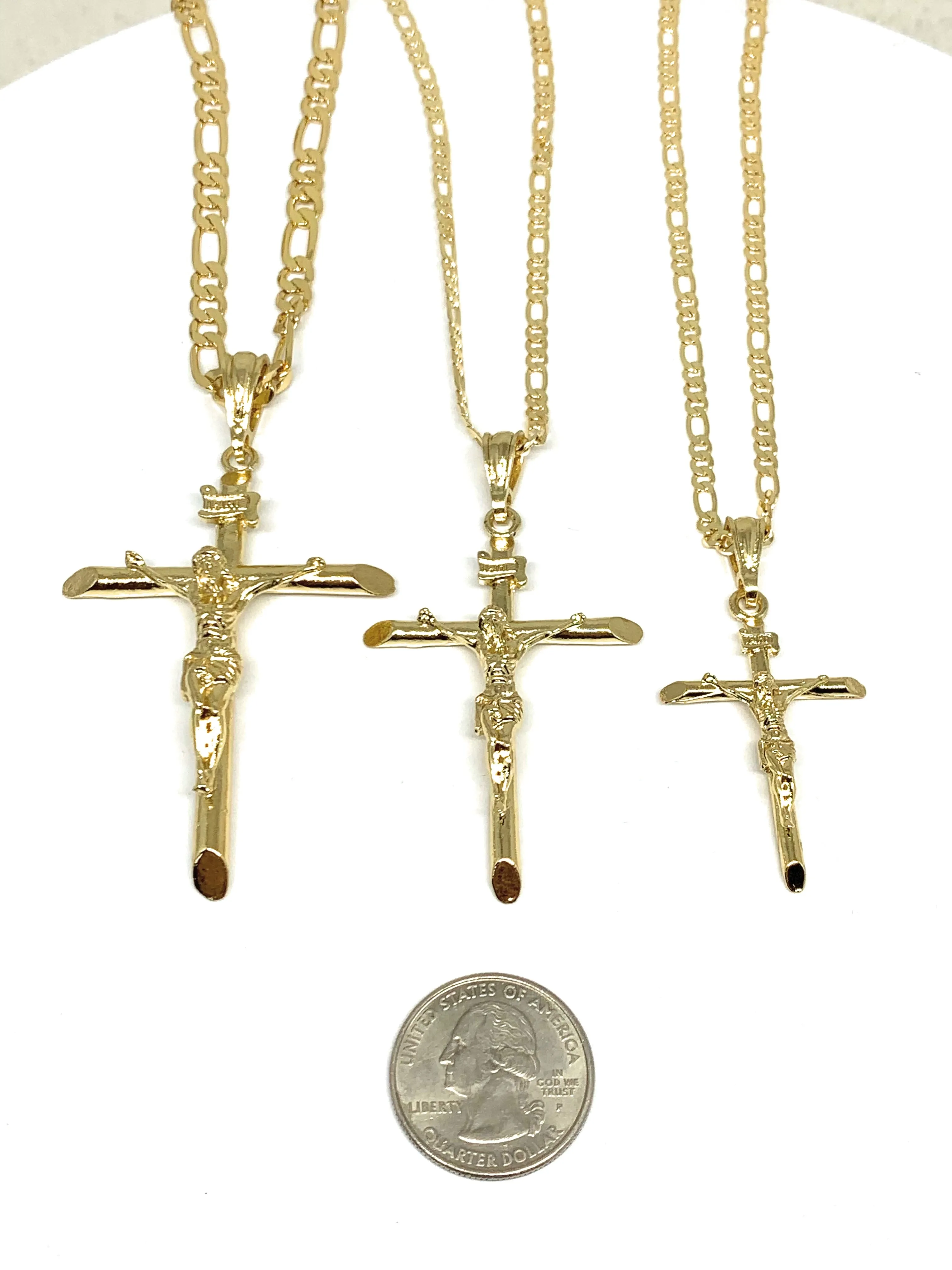 Gold Plated Classic INRI Cross Jesus Crucifix 24 Chain Cruz Crucifijo (SM,MED,LG)