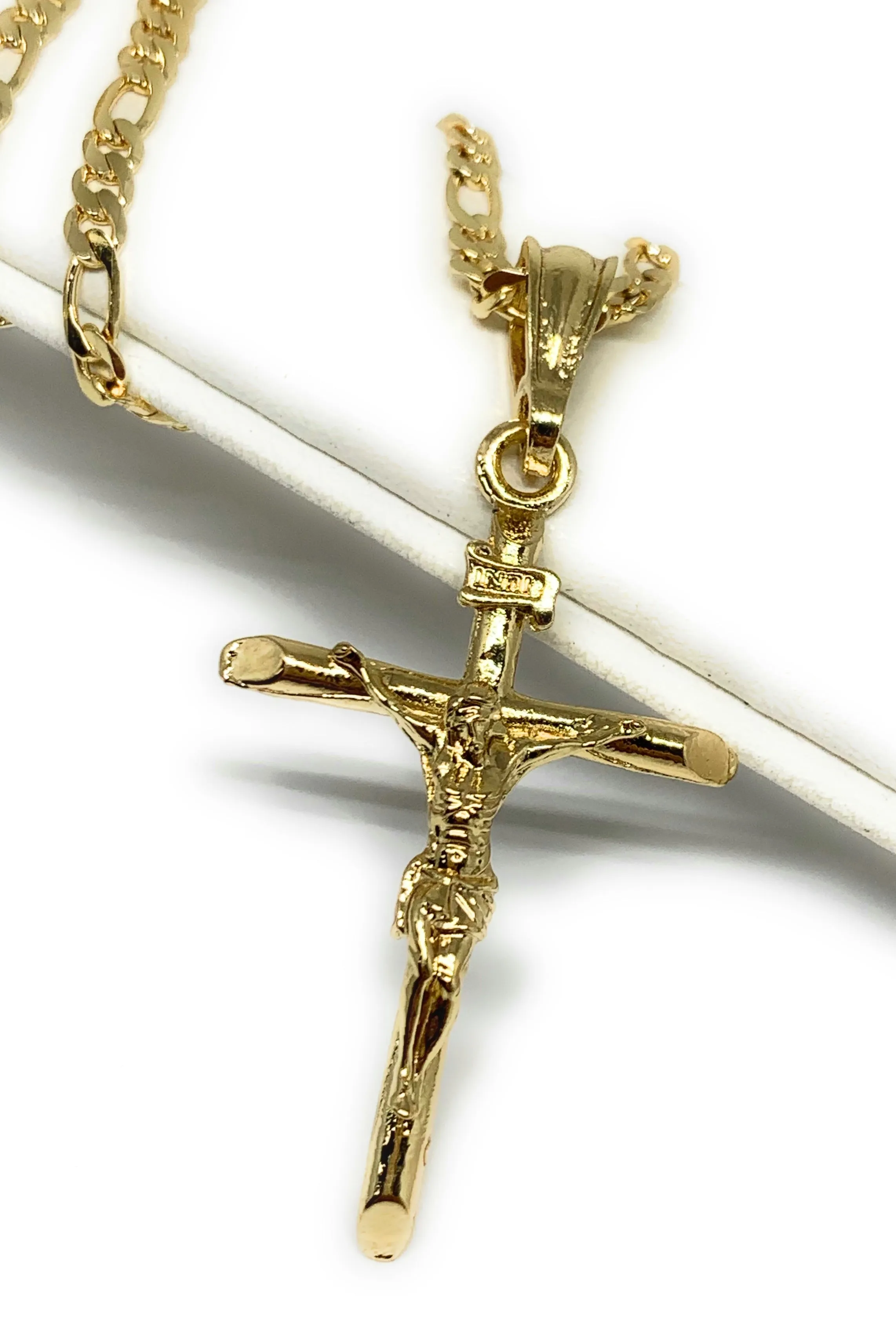 Gold Plated Classic INRI Cross Jesus Crucifix 24 Chain Cruz Crucifijo (SM,MED,LG)