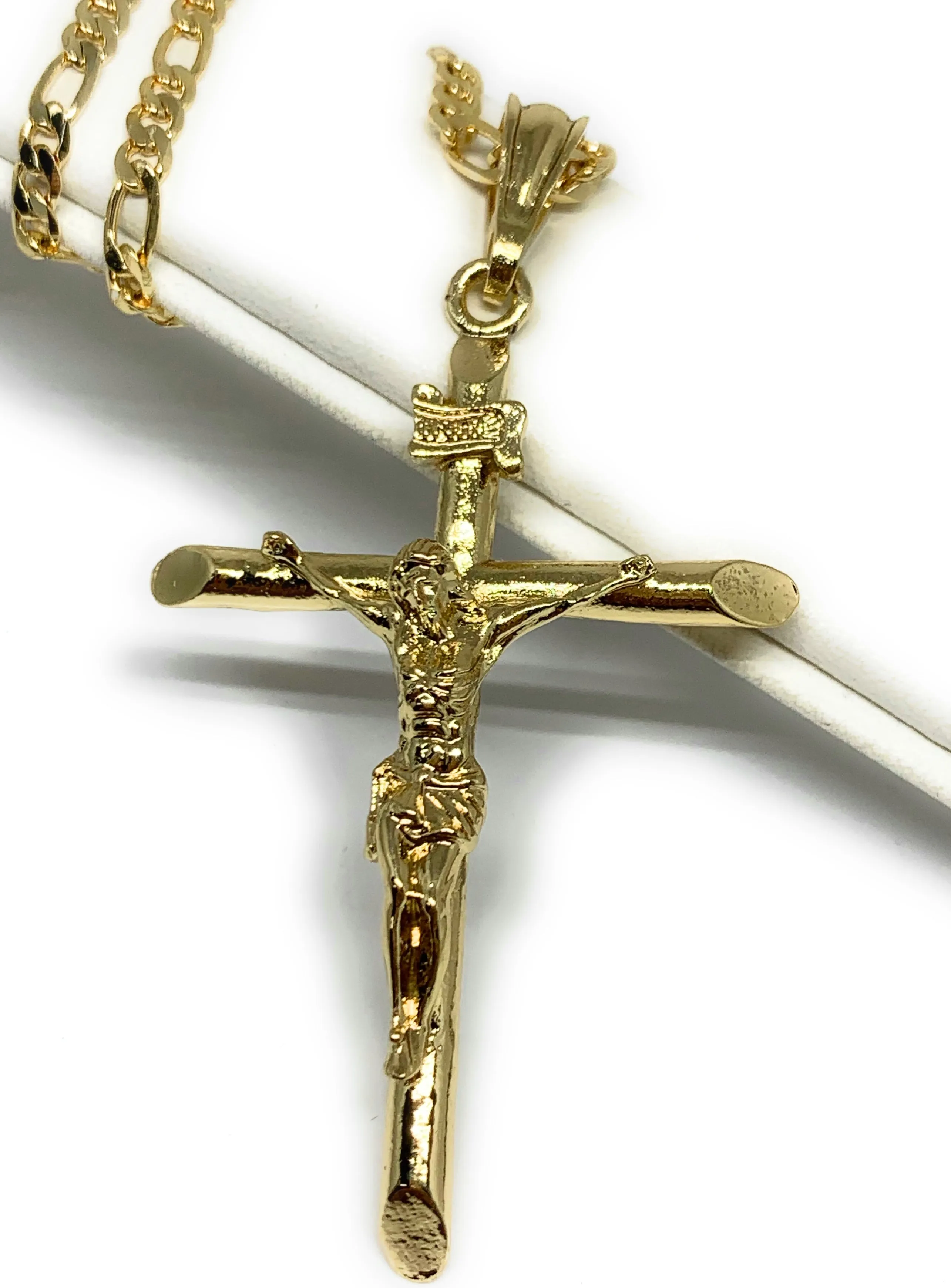 Gold Plated Classic INRI Cross Jesus Crucifix 24 Chain Cruz Crucifijo (SM,MED,LG)