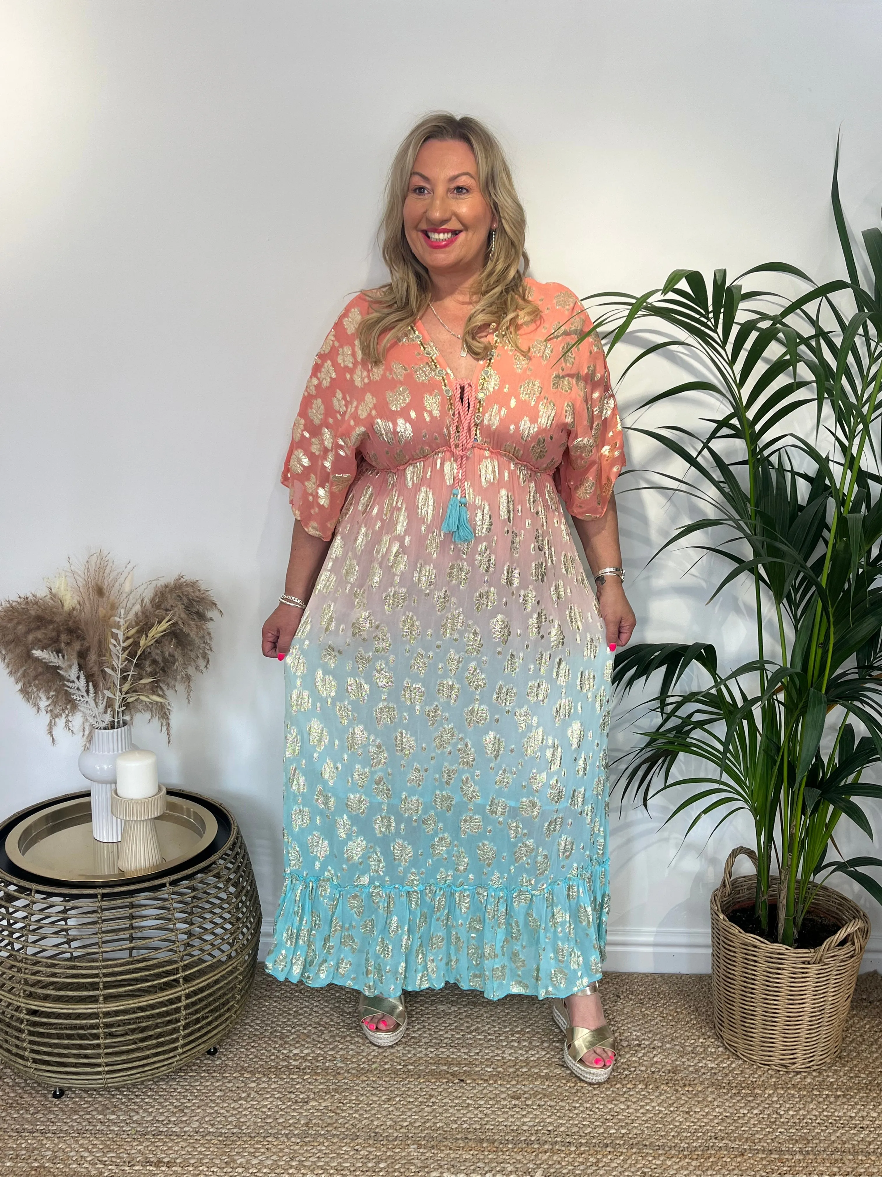 GRACE Gold Detailing Boho Ombre Dress