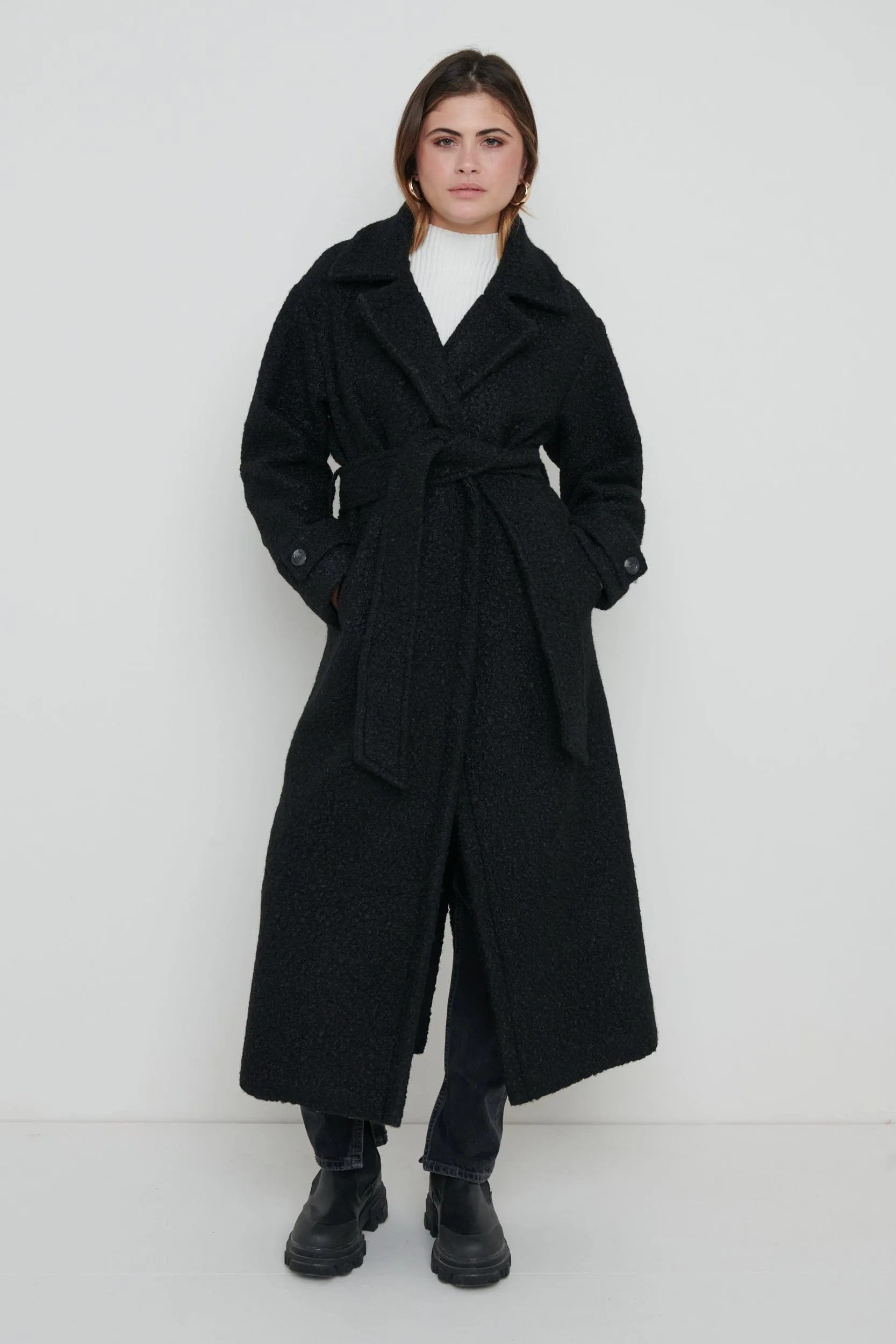 Grayson Boucle Oversized Coat - Black