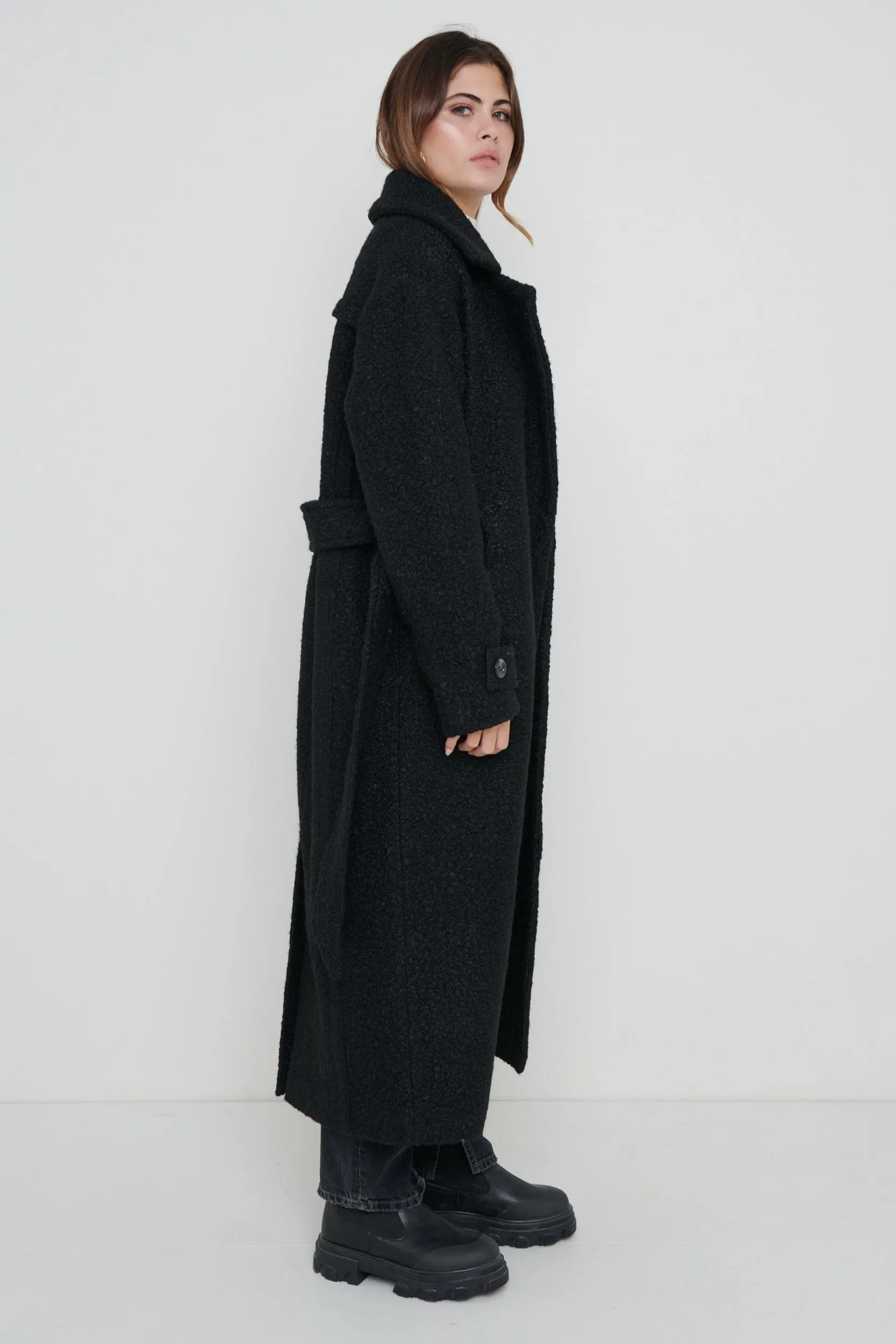 Grayson Boucle Oversized Coat - Black