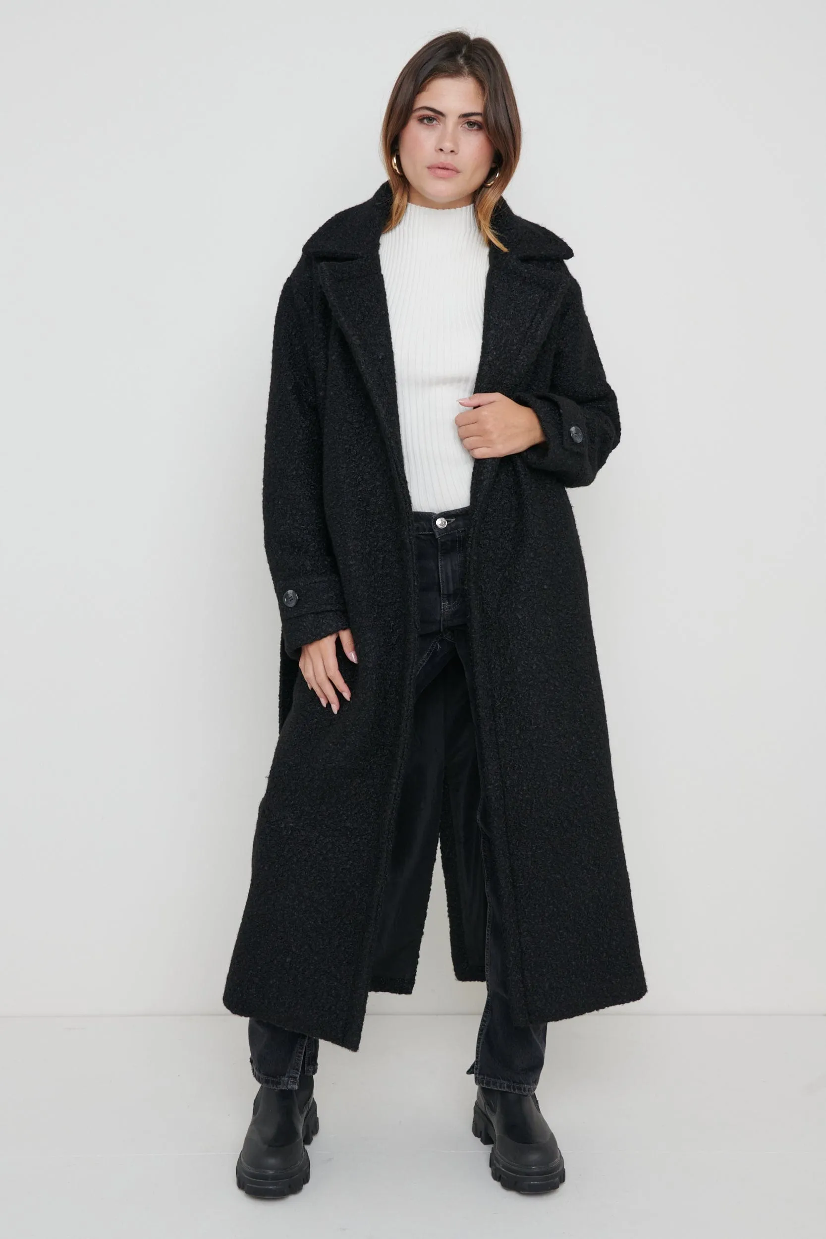 Grayson Boucle Oversized Coat - Black