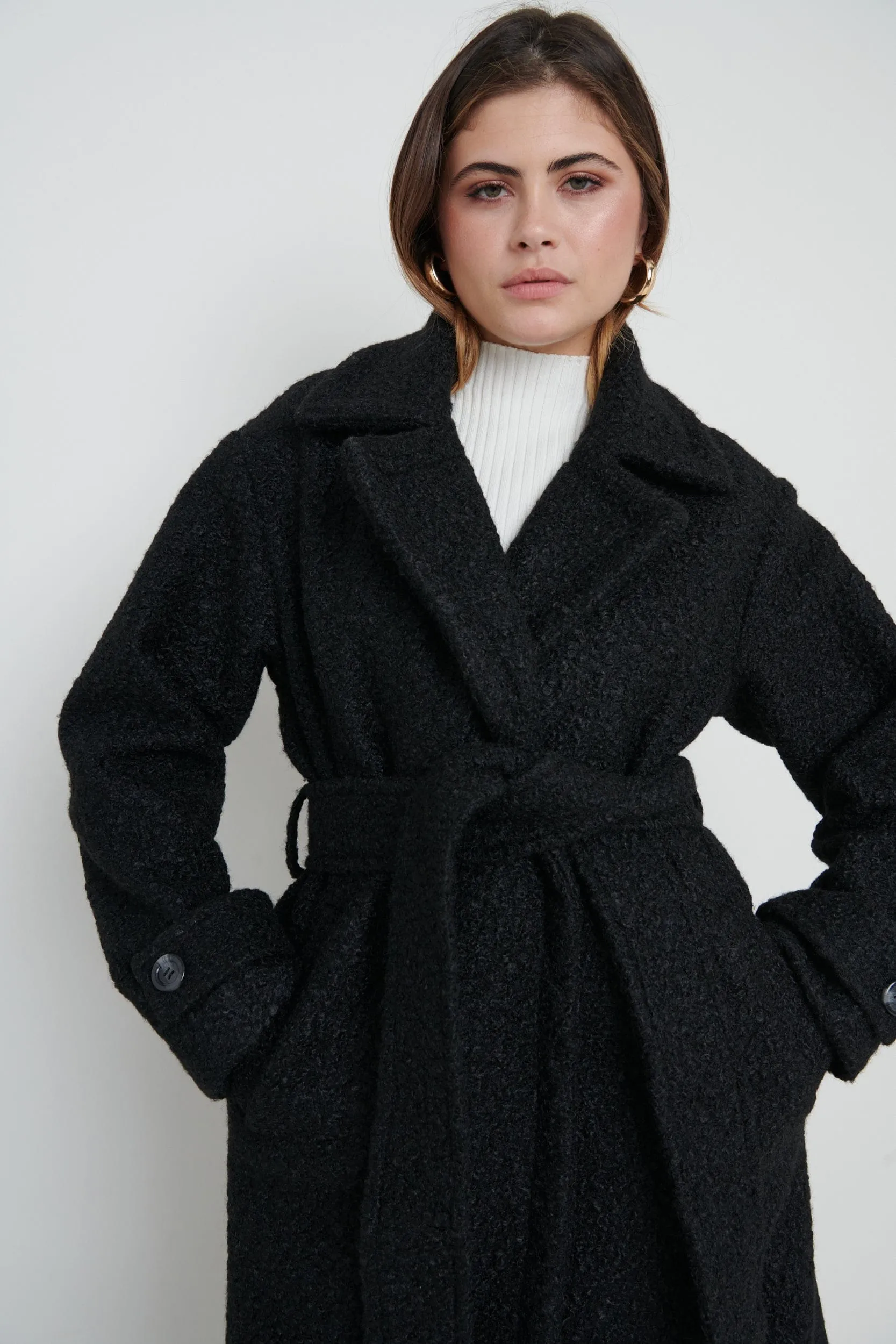 Grayson Boucle Oversized Coat - Black