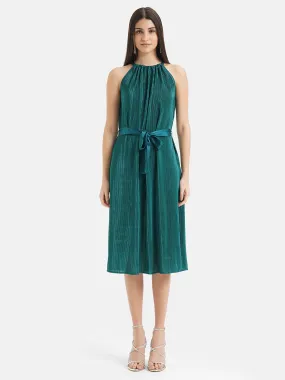 Halter Neck Pleated Midi Dress