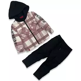 Haus Of Jr Kids Pink Flannel Zip Up & Jogger Set