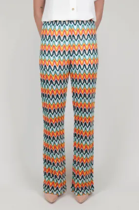 Haveone - Pantalone a zampa fantasia zig zag con elastico in vita