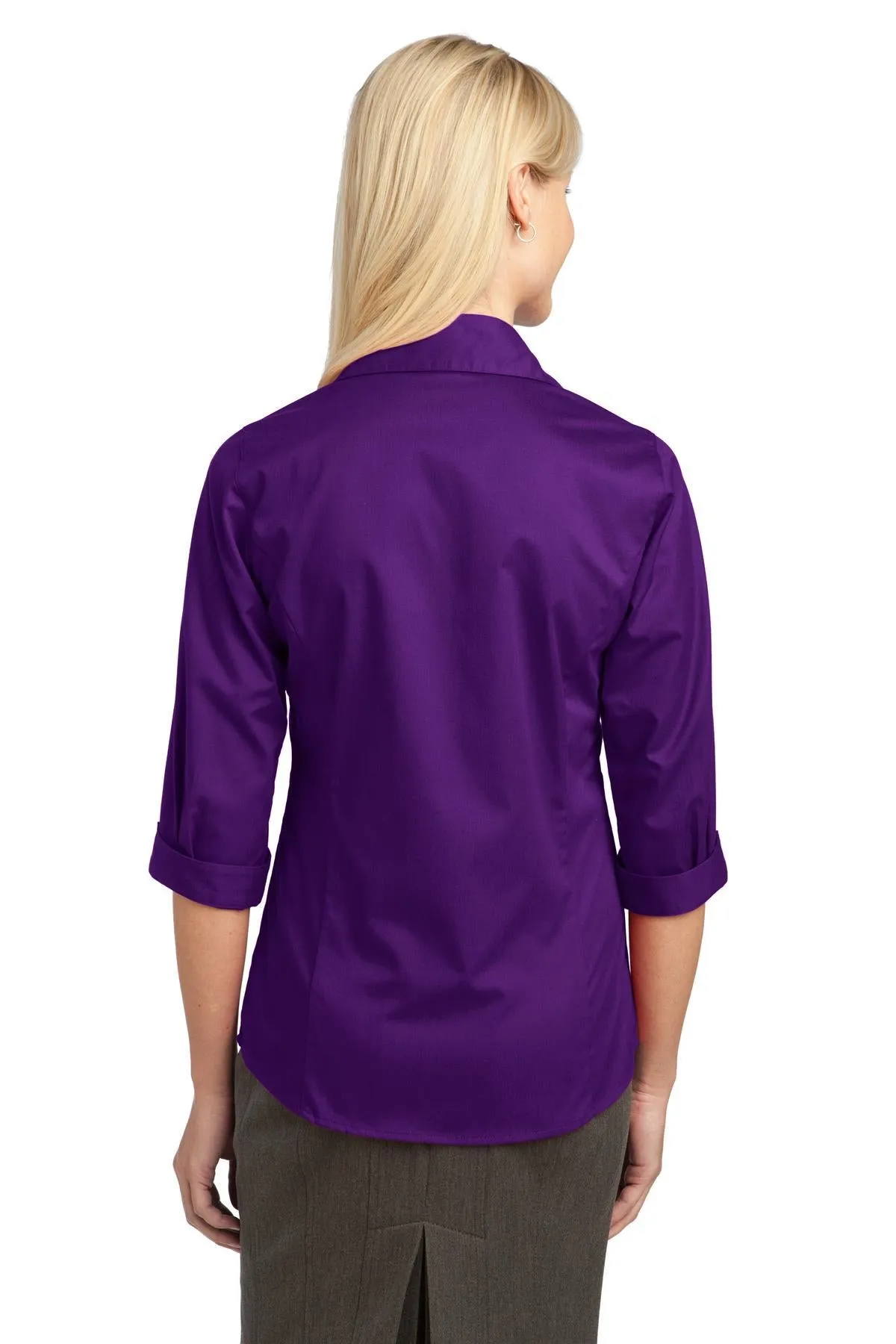 IMPROVED Port Authority Ladies 3/4-Sleeve Blouse L6290 Deep Purple