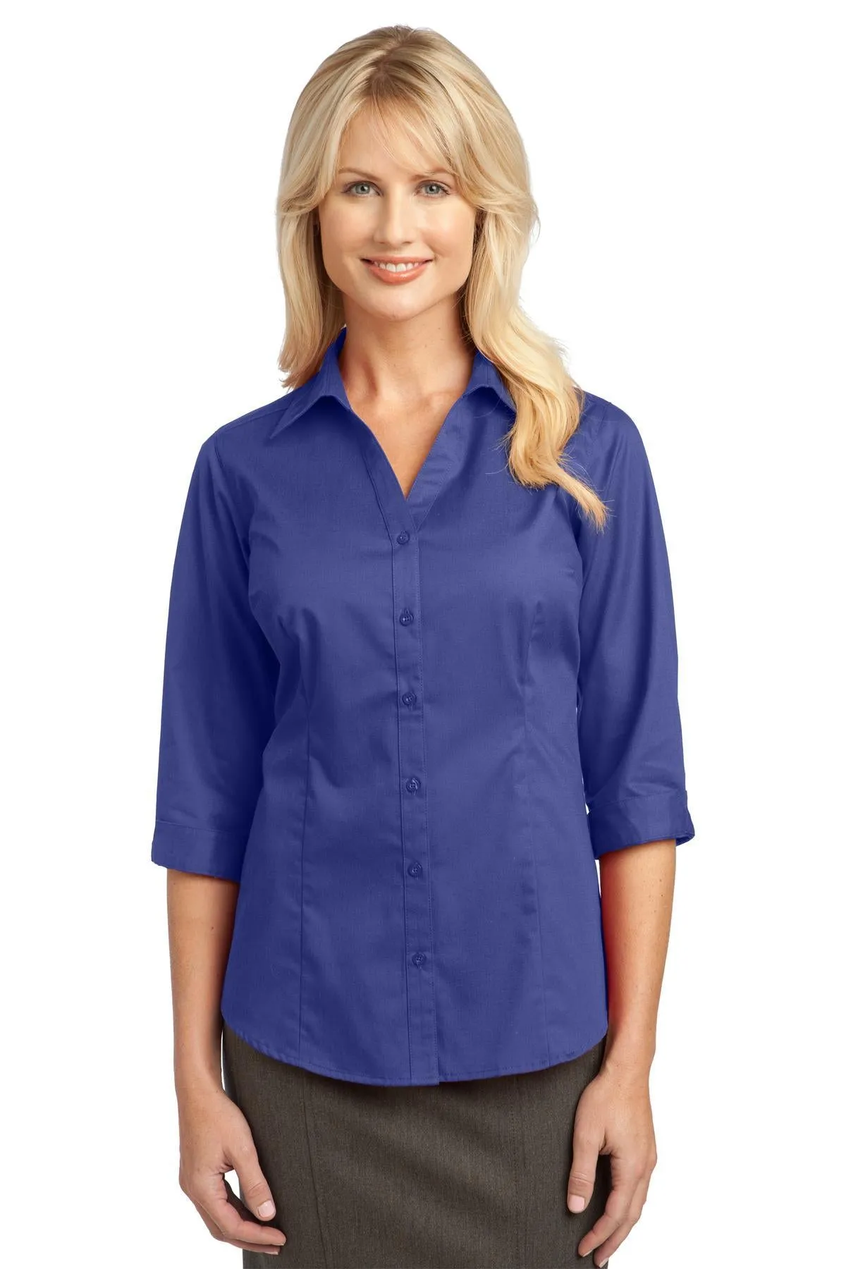 IMPROVED Port Authority Ladies 3/4-Sleeve Blouse L6290 Mediterranean Blue