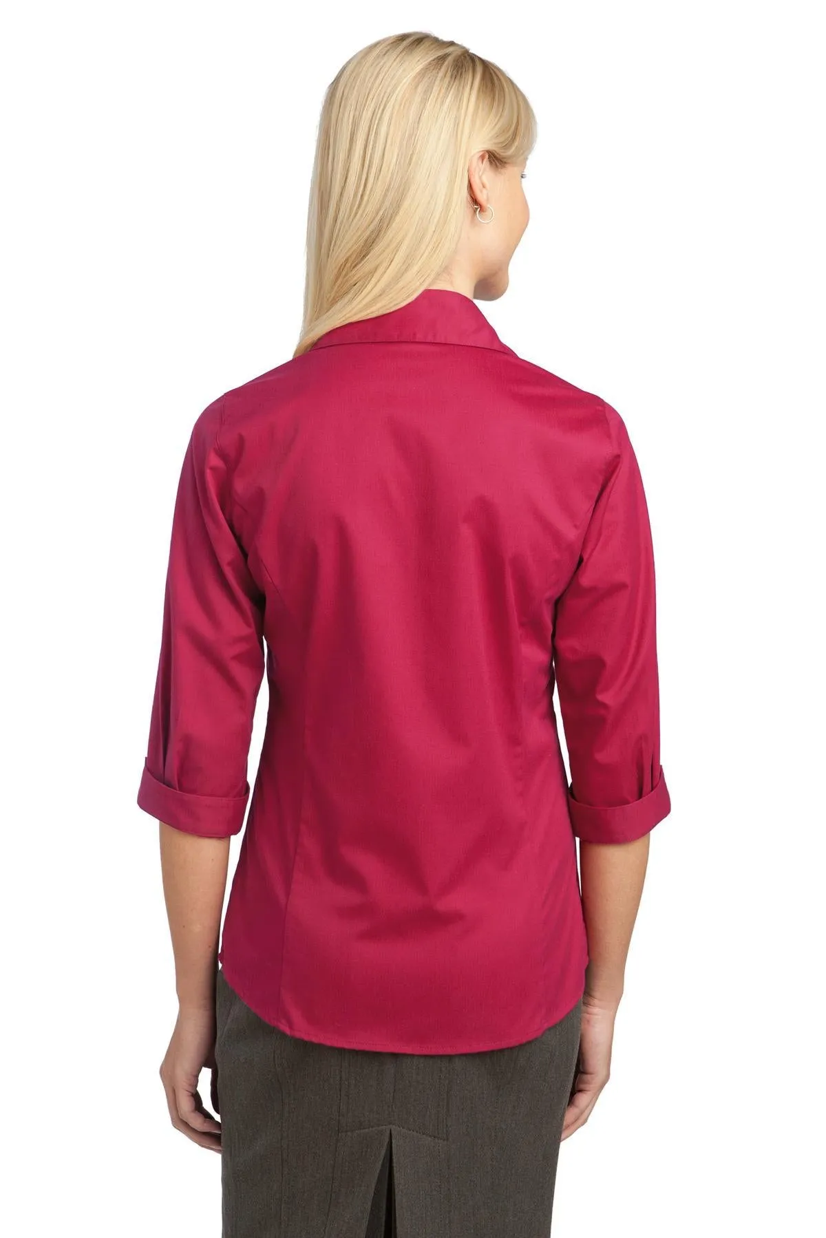 IMPROVED Port Authority Ladies 3/4-Sleeve Blouse L6290 Raspberry Pink