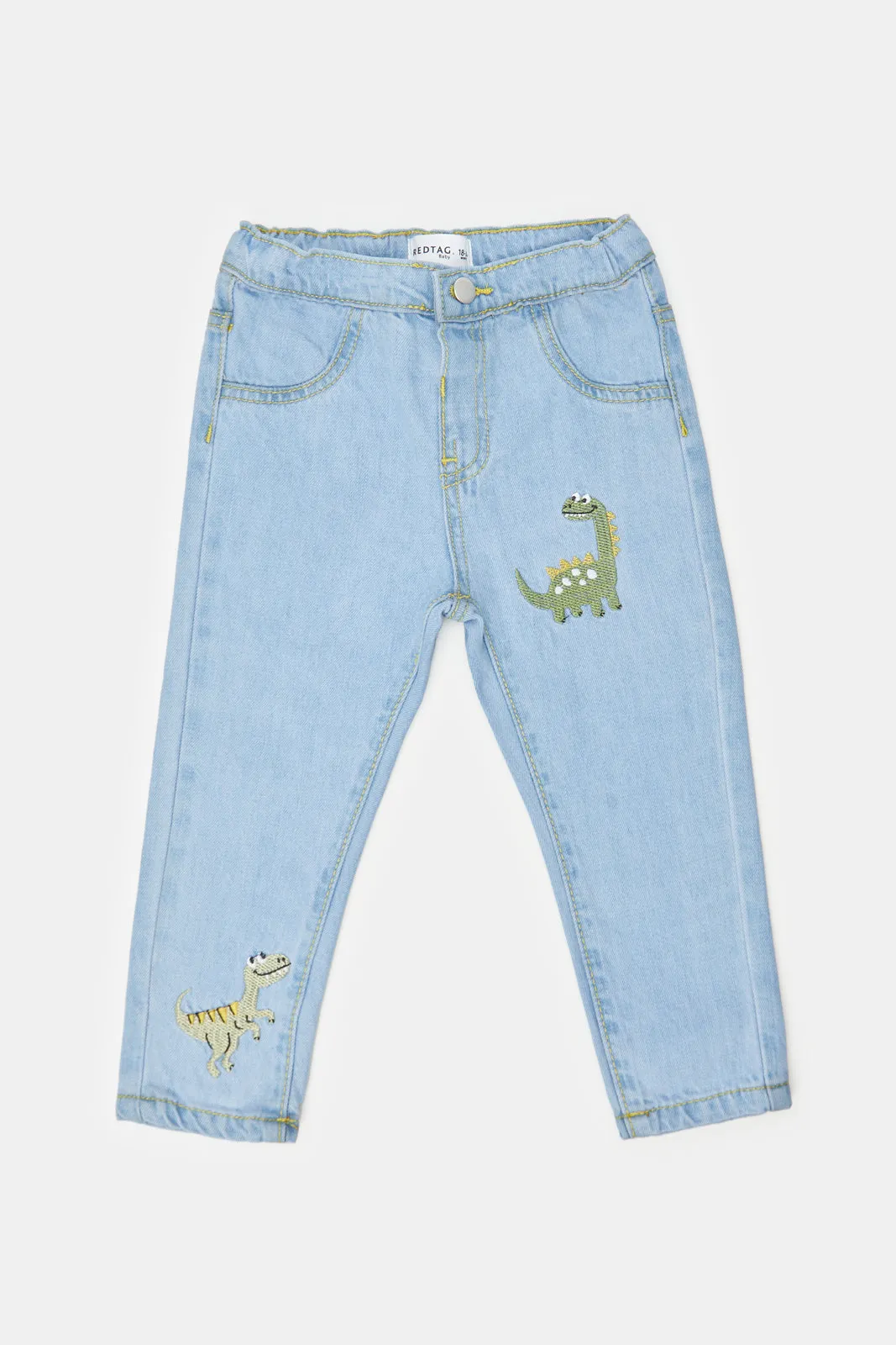 Infant Boys Blue Dino Print Slim Fit Jeans