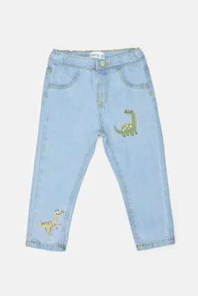 Infant Boys Blue Dino Print Slim Fit Jeans