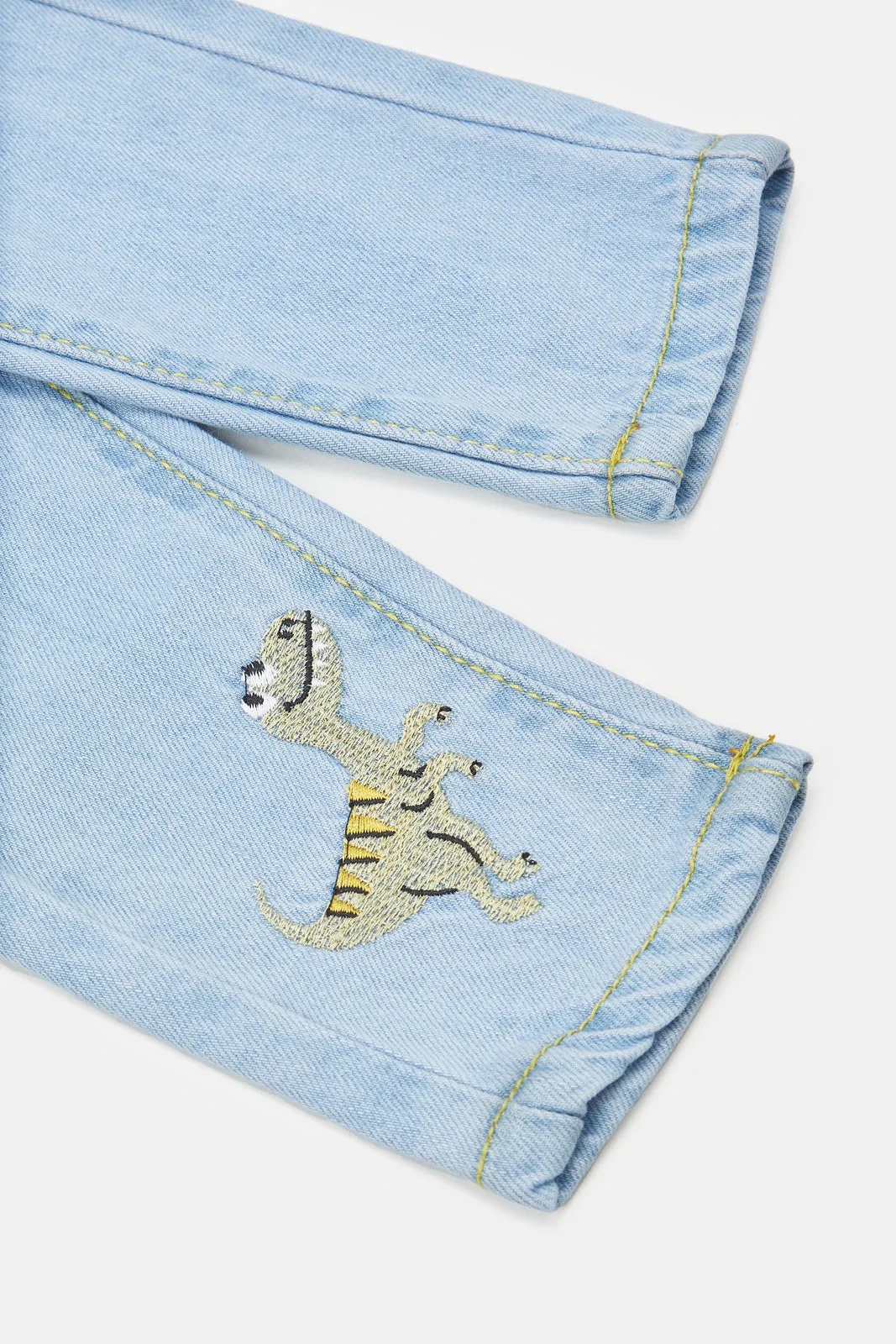 Infant Boys Blue Dino Print Slim Fit Jeans