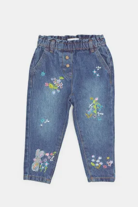 Infant Girls Blue Side Pockets Paper Bag Jeans