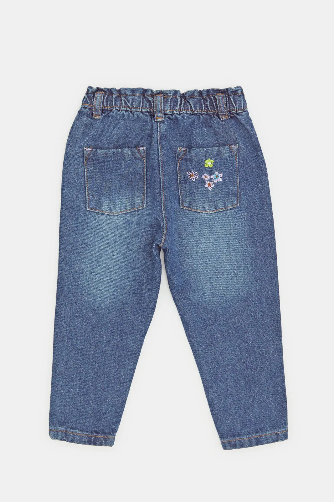 Infant Girls Blue Side Pockets Paper Bag Jeans