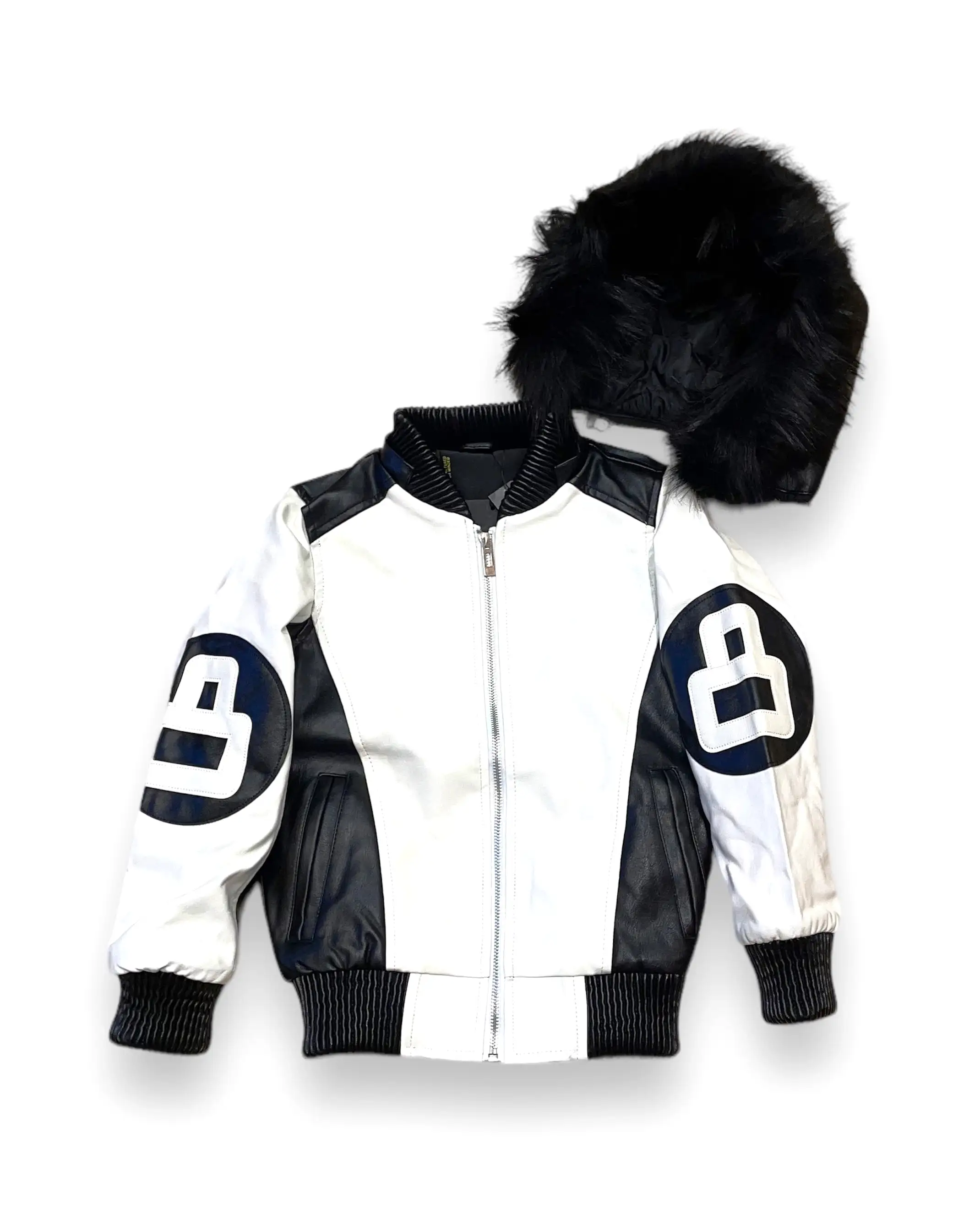 Kid’s PU 8 Ball Fur Bomber Coat