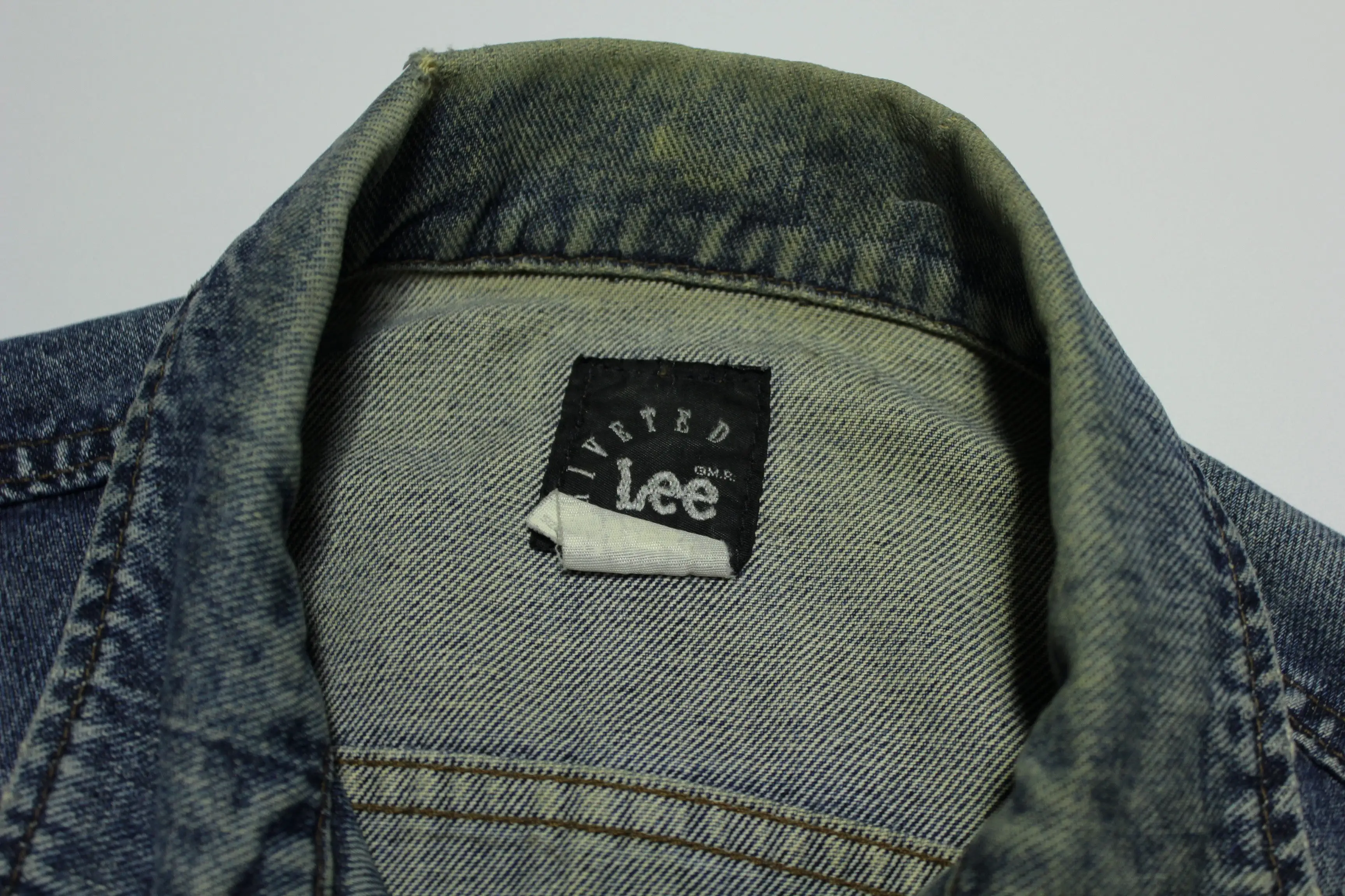 Lee Riveted Vintage 90's Denim Blue Distressed Jean Jacket