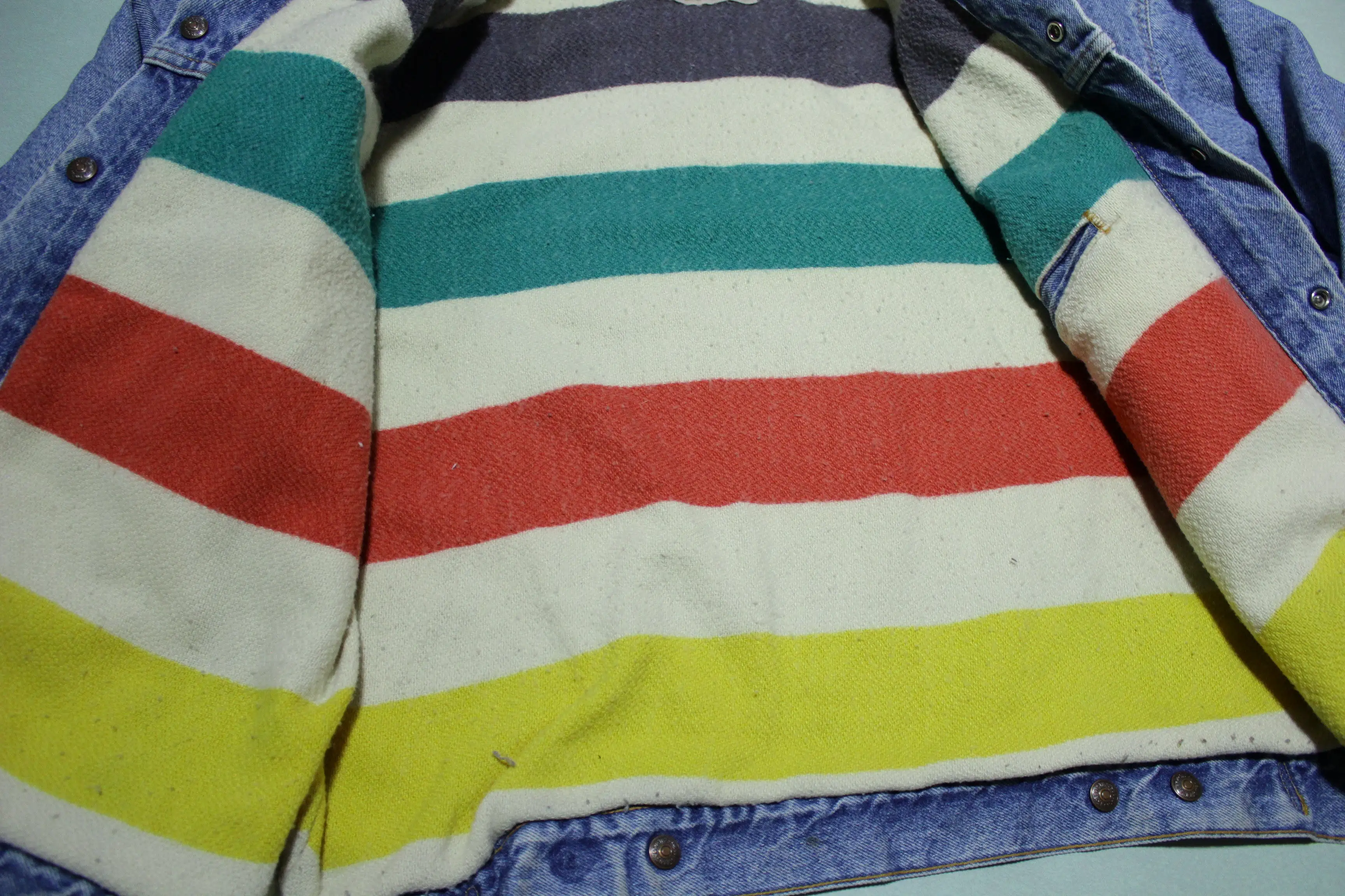 Levis Hudson Bay Blanket Wool Lined Reversible Vintage Denim 80's Trucker Jean Jacket