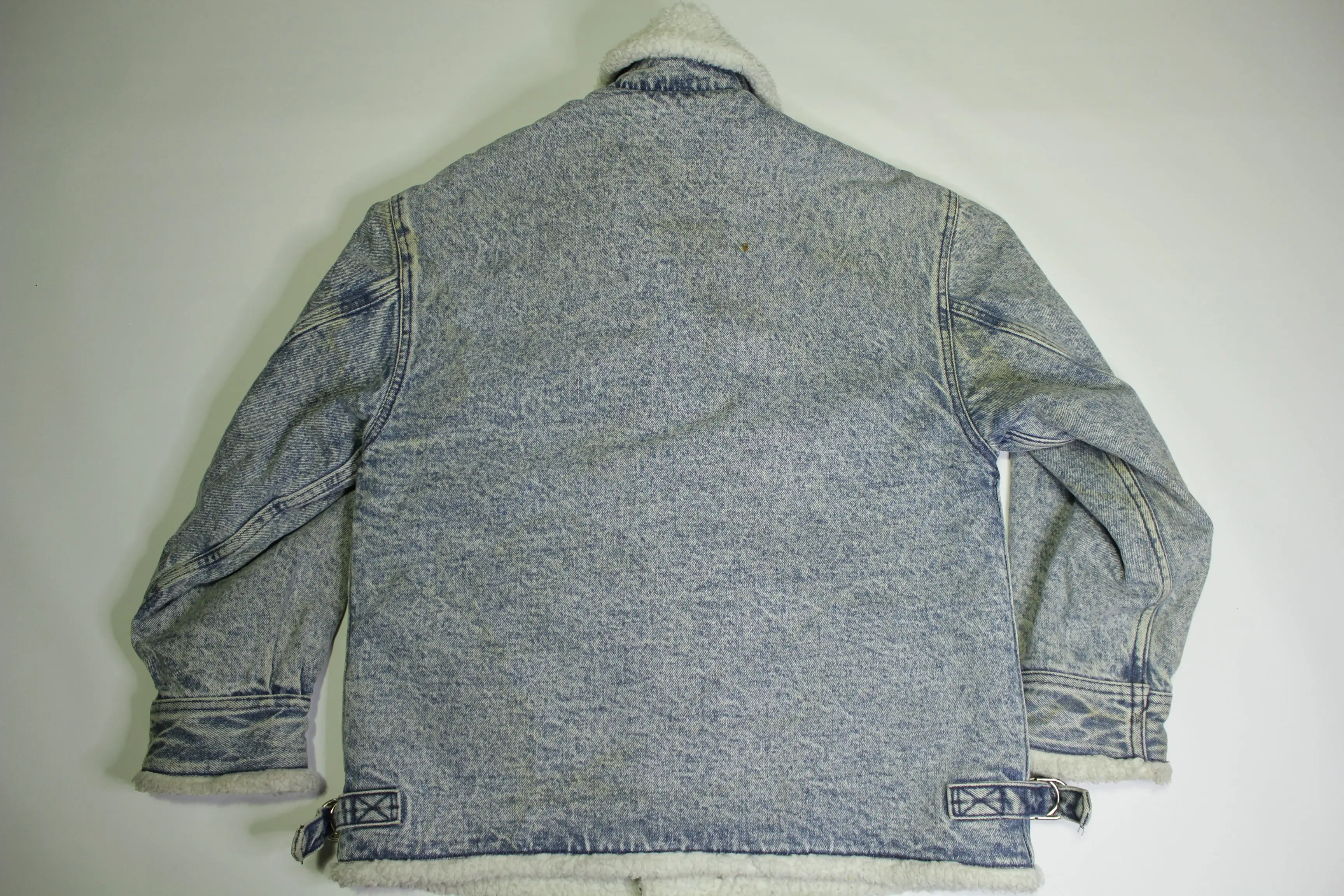 Levis RARE Buckle Collar San Francisco Sherpa Lined Acid Washed 80's Denim Jean Jacket