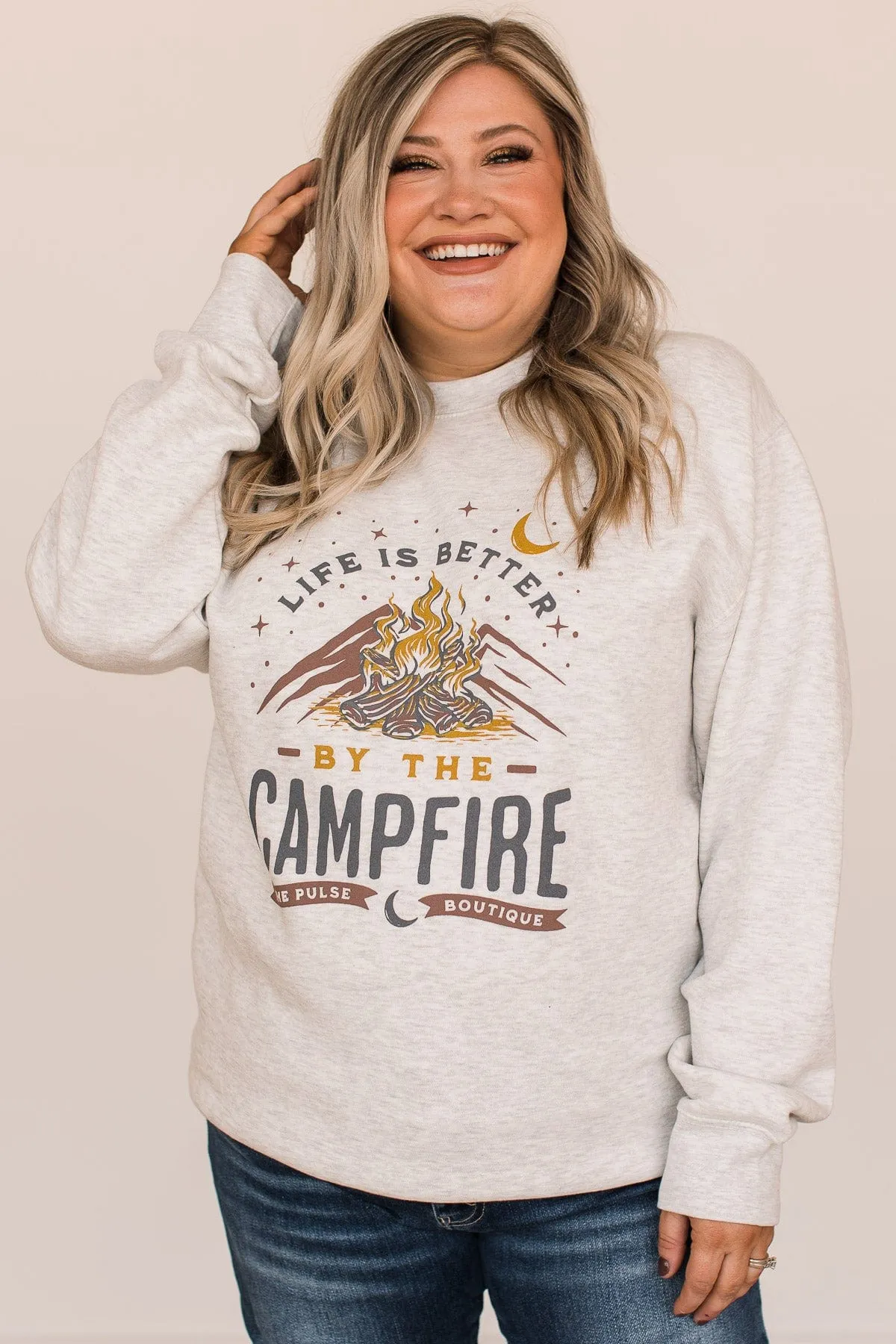 Life Is Better By The Campfire Crew Neck- Light Heather Grey