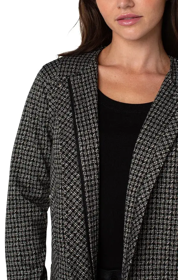 Liverpool Collarless Zip Up Jacket - Black/Tan Lattice Plaid