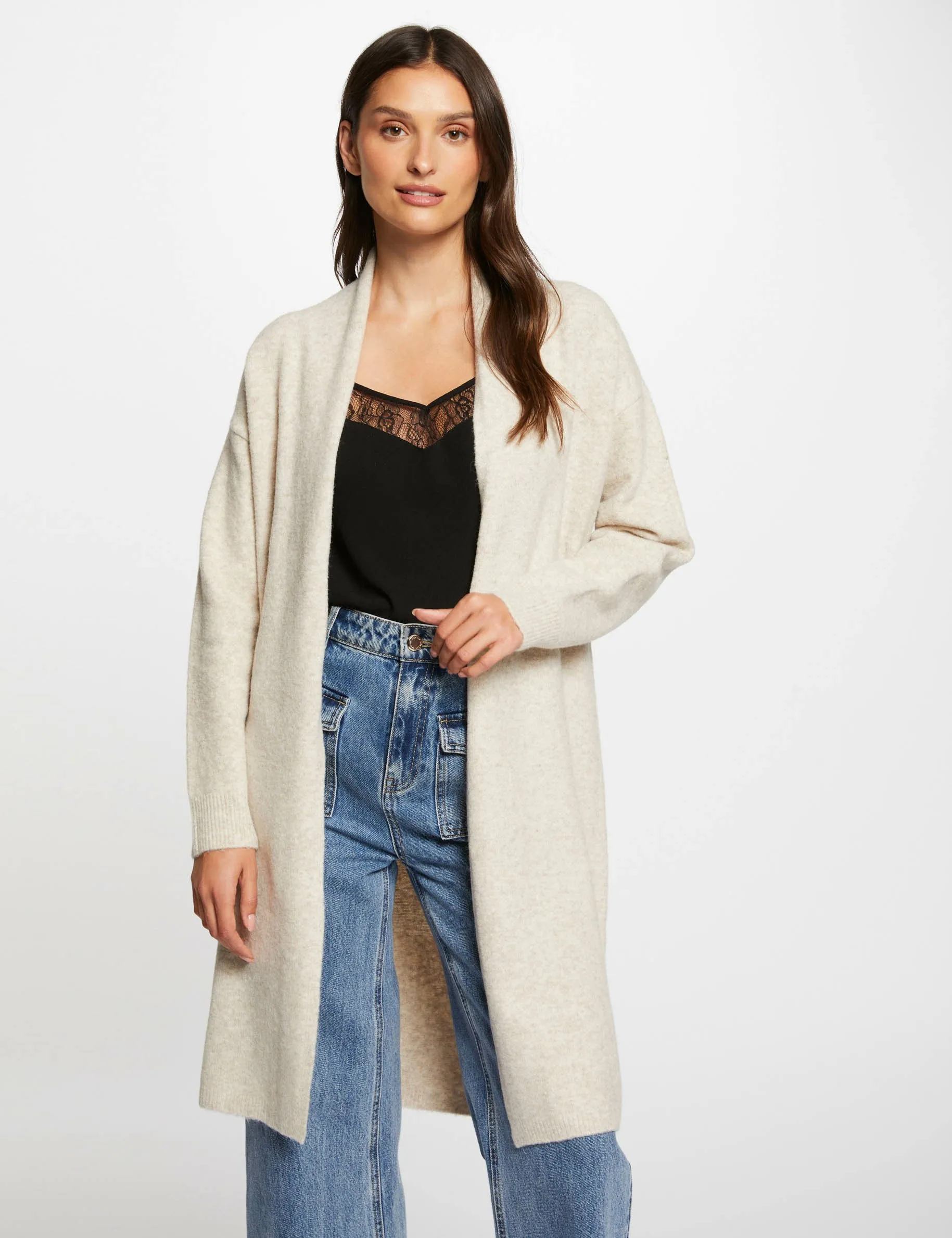 Long cardigan long sleeves beige women