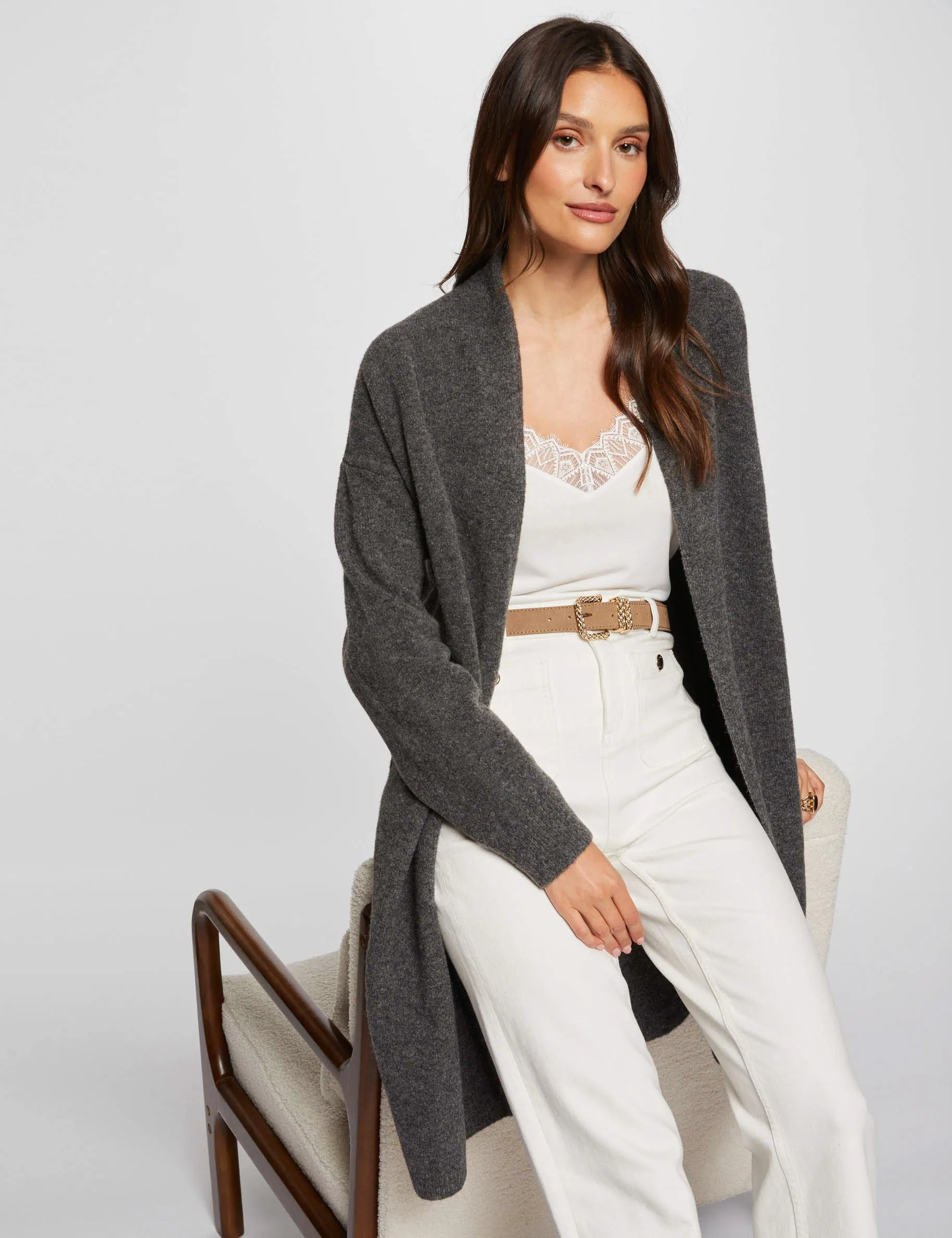 Long cardigan long sleeves mid-grey women