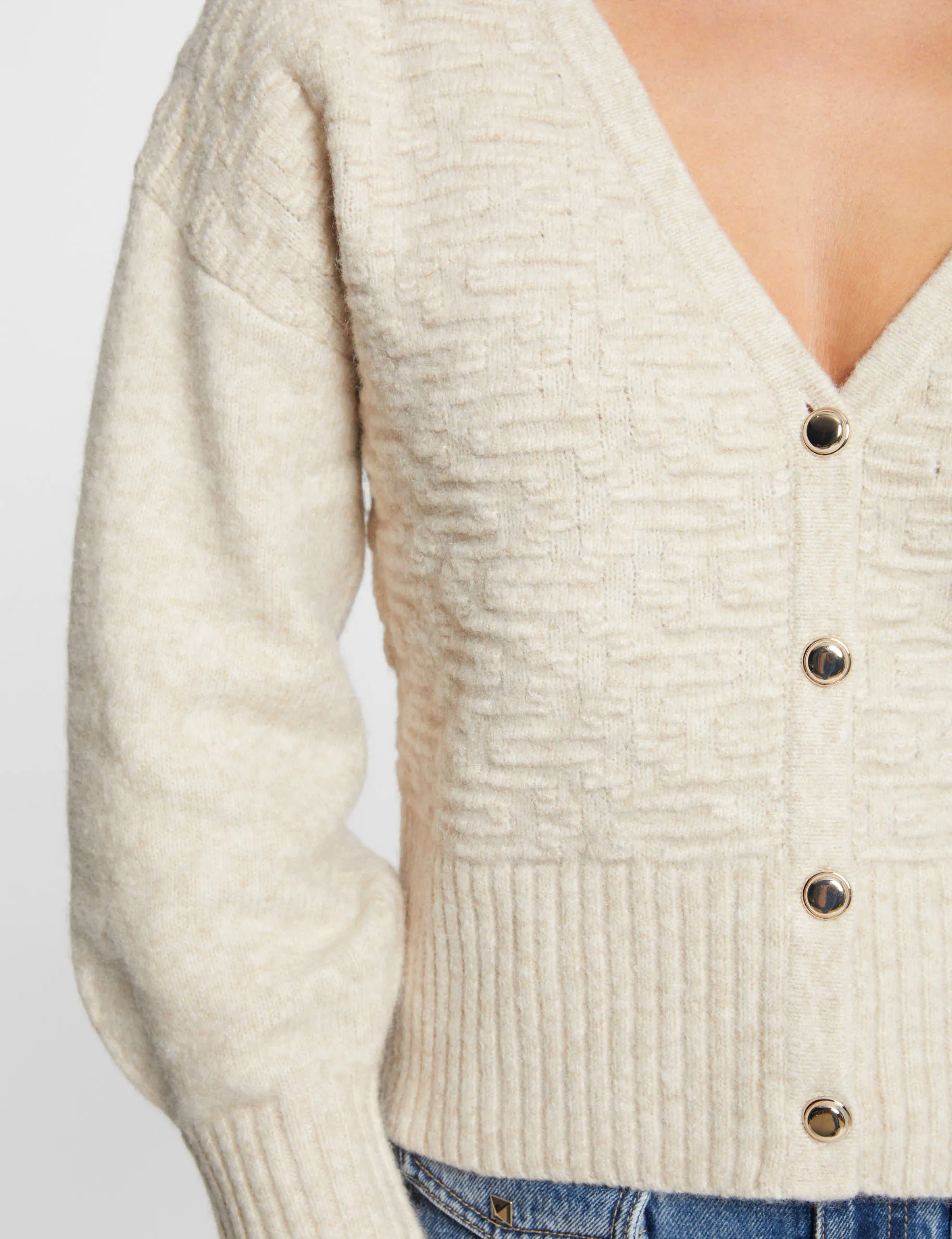 Long-sleeved cardigan V-neck beige women