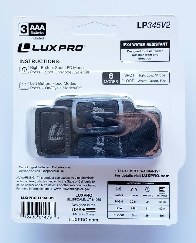 Lux-Pro Extended Runtime LED Headlamp 303 Lumens LP345V2