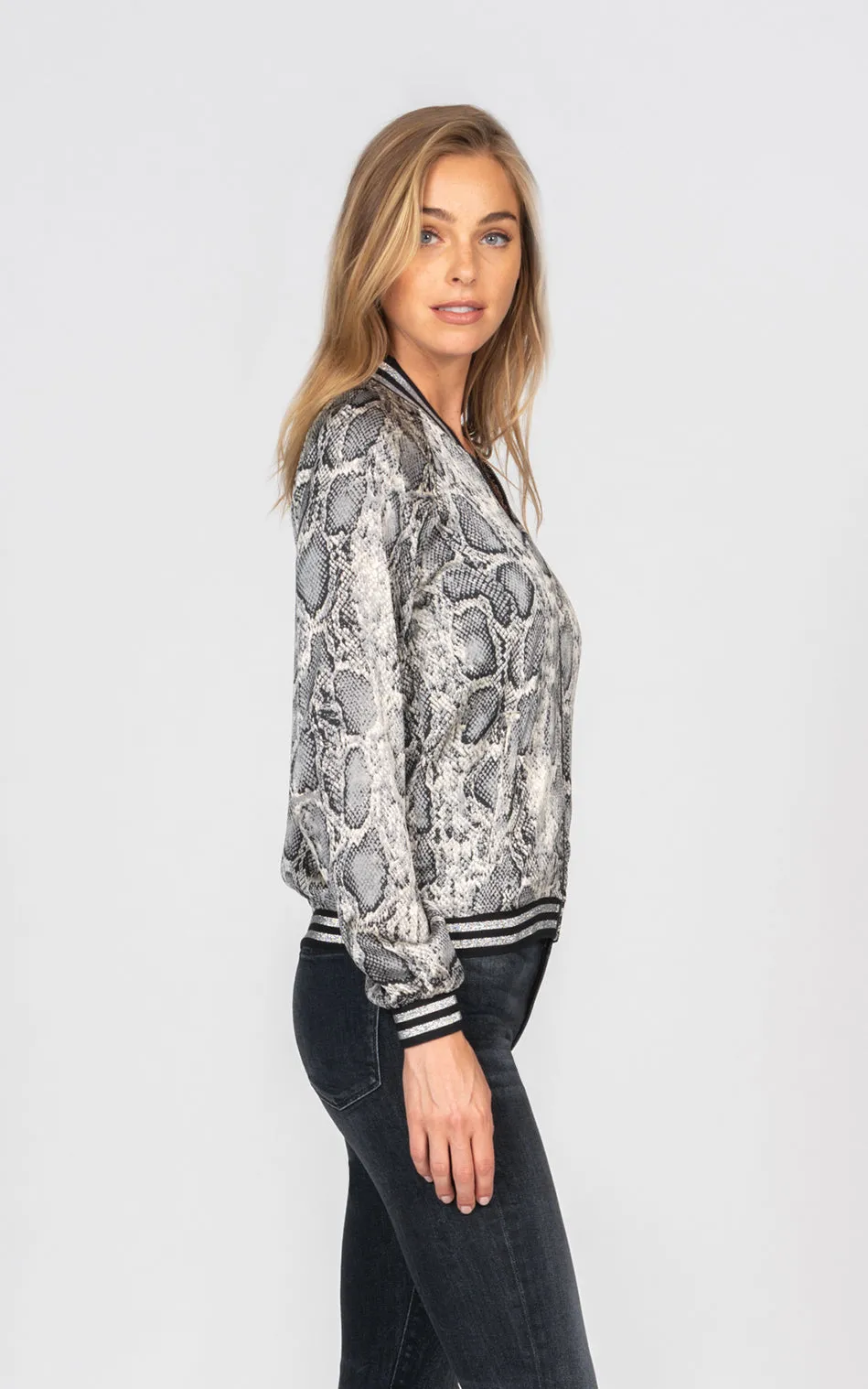 Luxe Satin Jacket - Grey Python