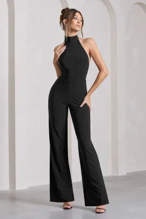 Marcy | Black Halter-Neck Backless Wide-Leg Jumpsuit