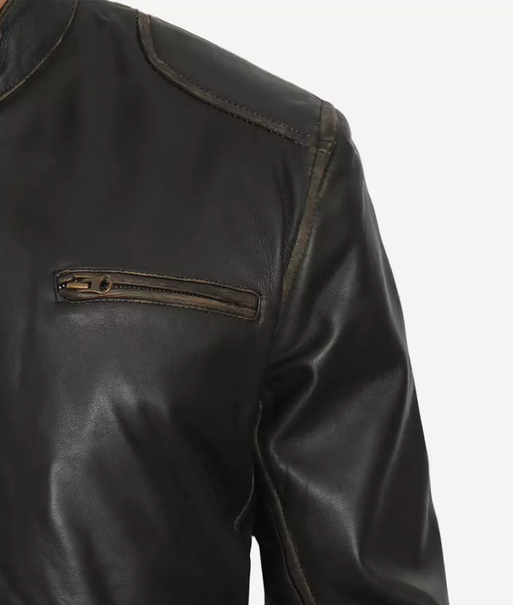 Men's Tall Rub-Off Brown Cafe Racer Leather Jacket