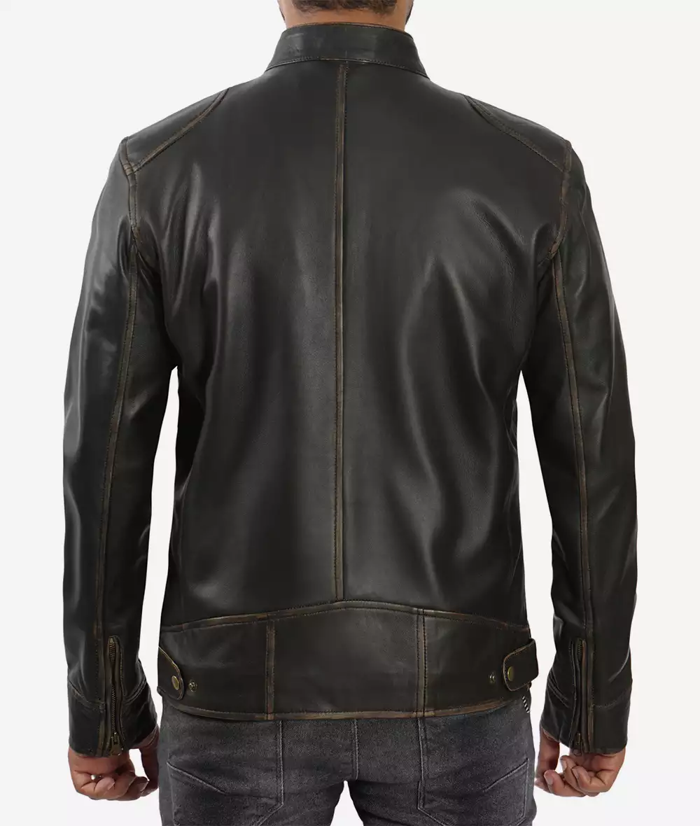 Men's Tall Rub-Off Brown Cafe Racer Leather Jacket