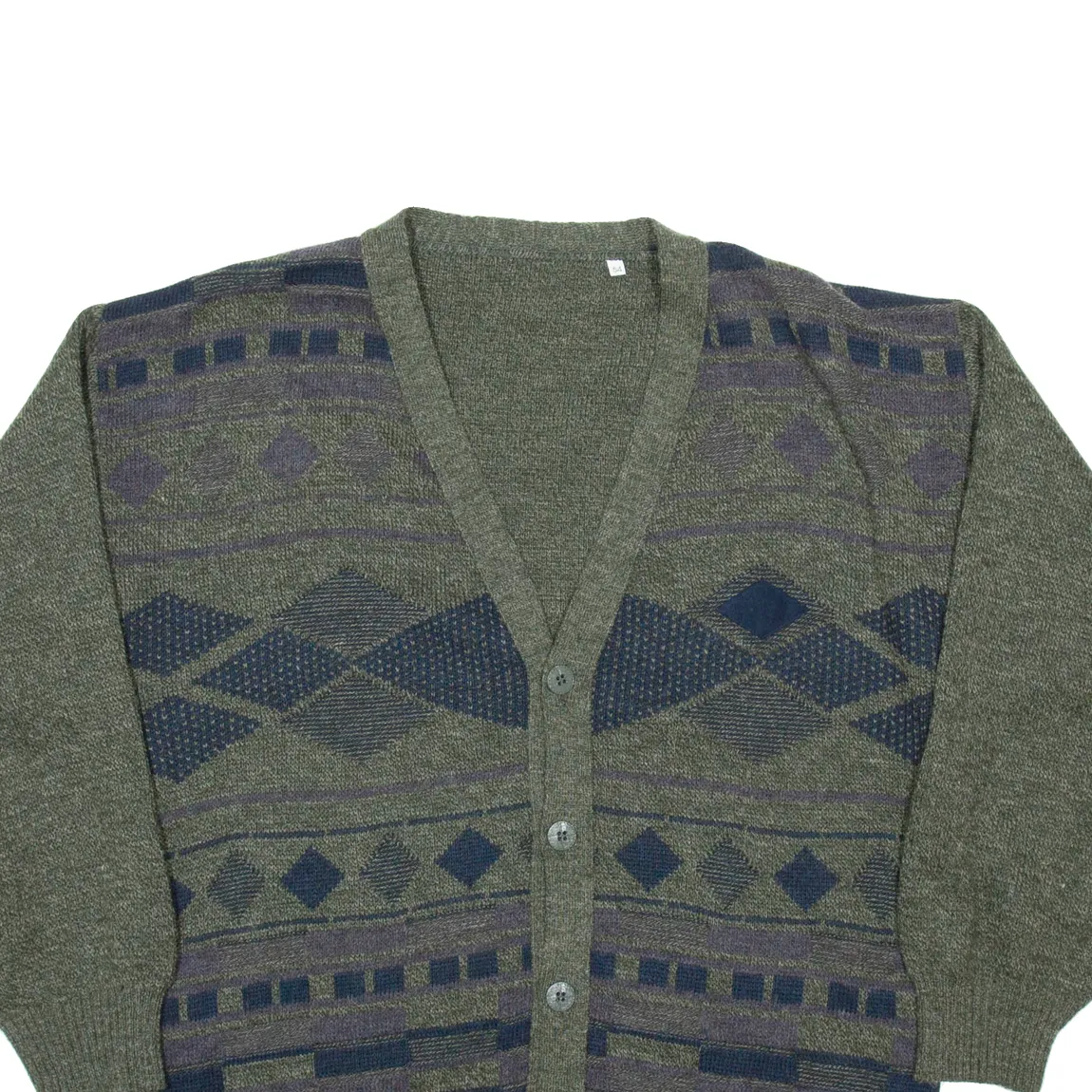 Mens Patterned Cardigan Brown Argyle V-Neck Chunky Knit Wool XL