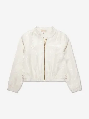 Michael Kors Girls Jacquard Satin Logo Jacket in Ivory