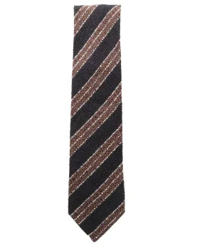 Navy and Brown Striped Silk Tie