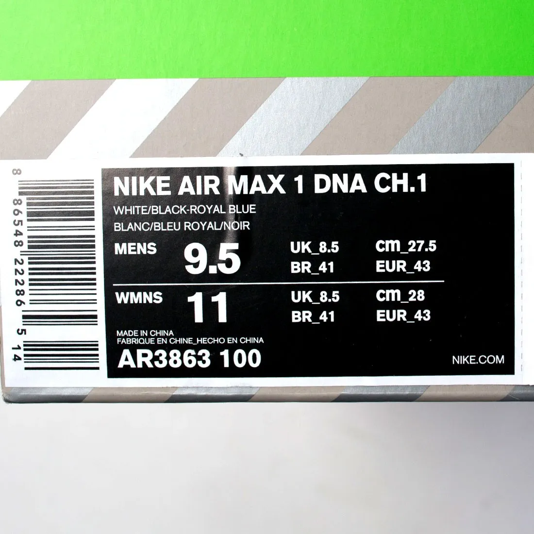 Nike Men Air Max 1 Dna Ch. 1 (white / black-royal blue-scream green)